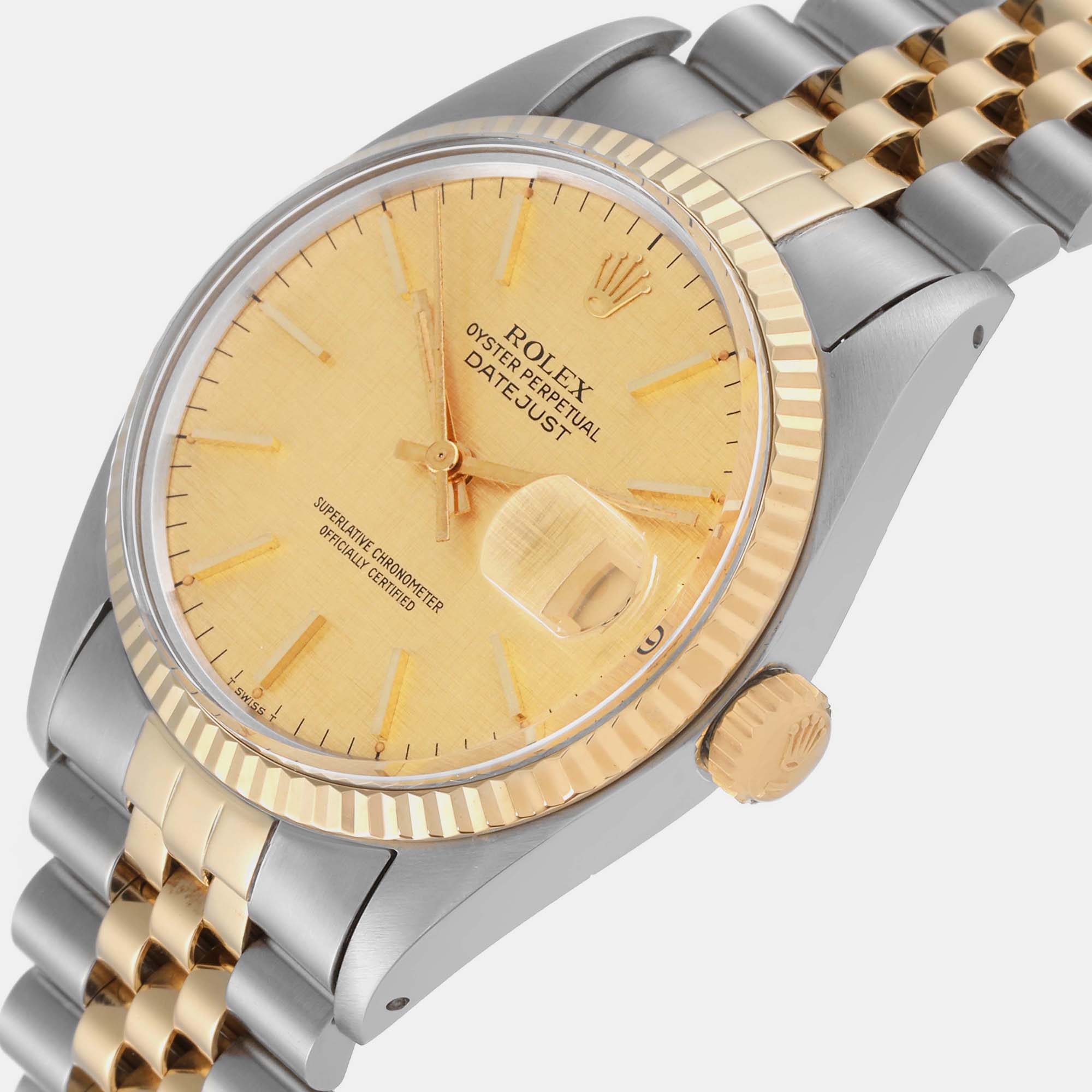 

Rolex Datejust Steel Yellow Gold Linen Dial Vintage Men's Watch 16013 36 mm