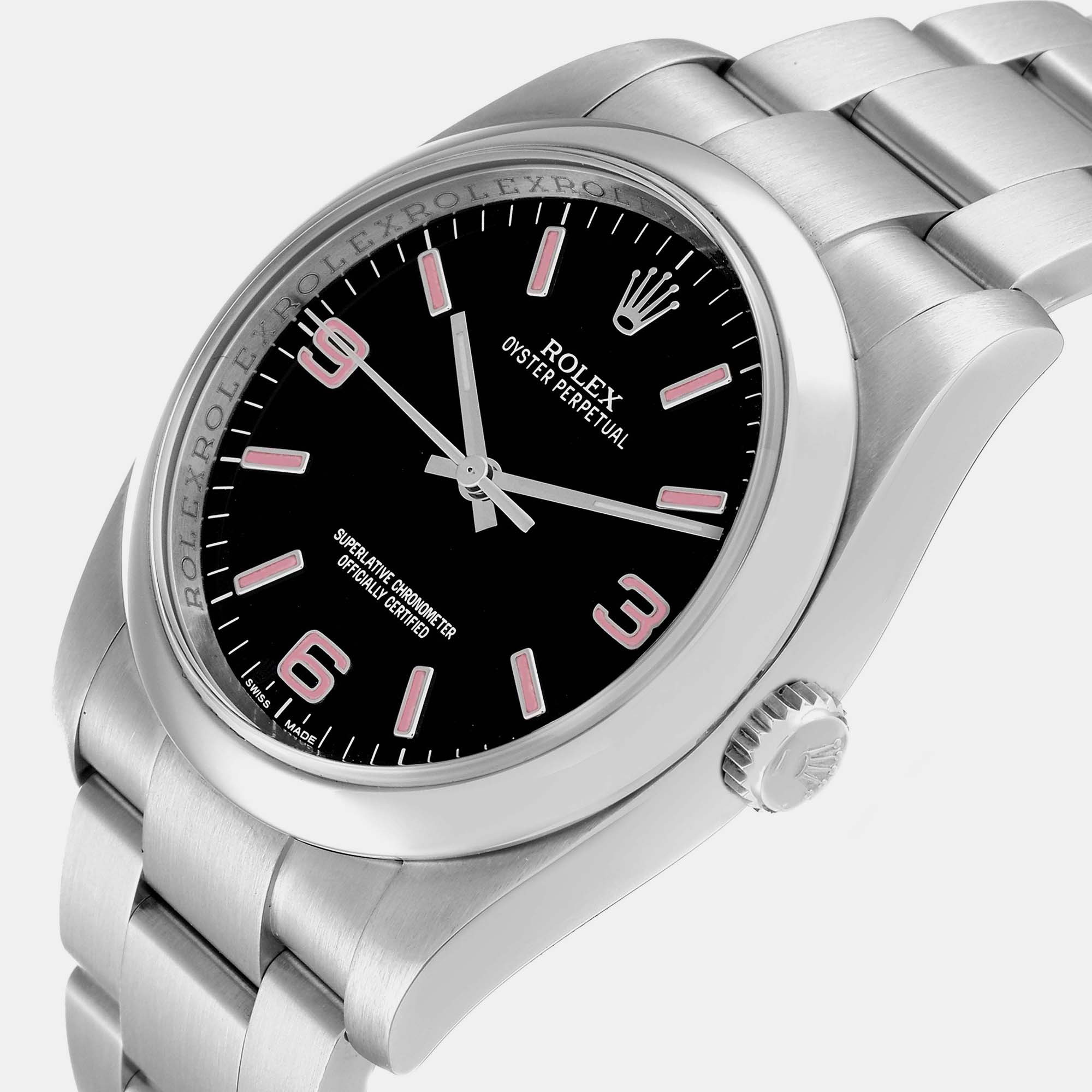 

Rolex Oyster Perpetual 36 Pink Baton Black Dial Steel Mens Watch 116000