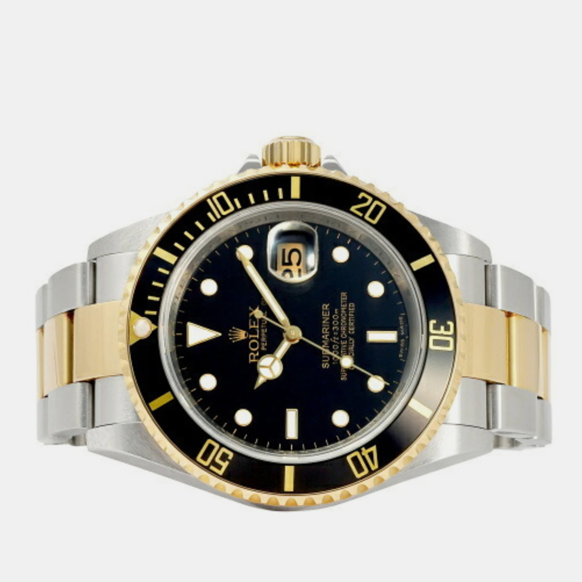 

Rolex Black 18k Yellow Gold And Stainless Steel Submariner 16613 Automatic Men's Wristwatch 40 mm