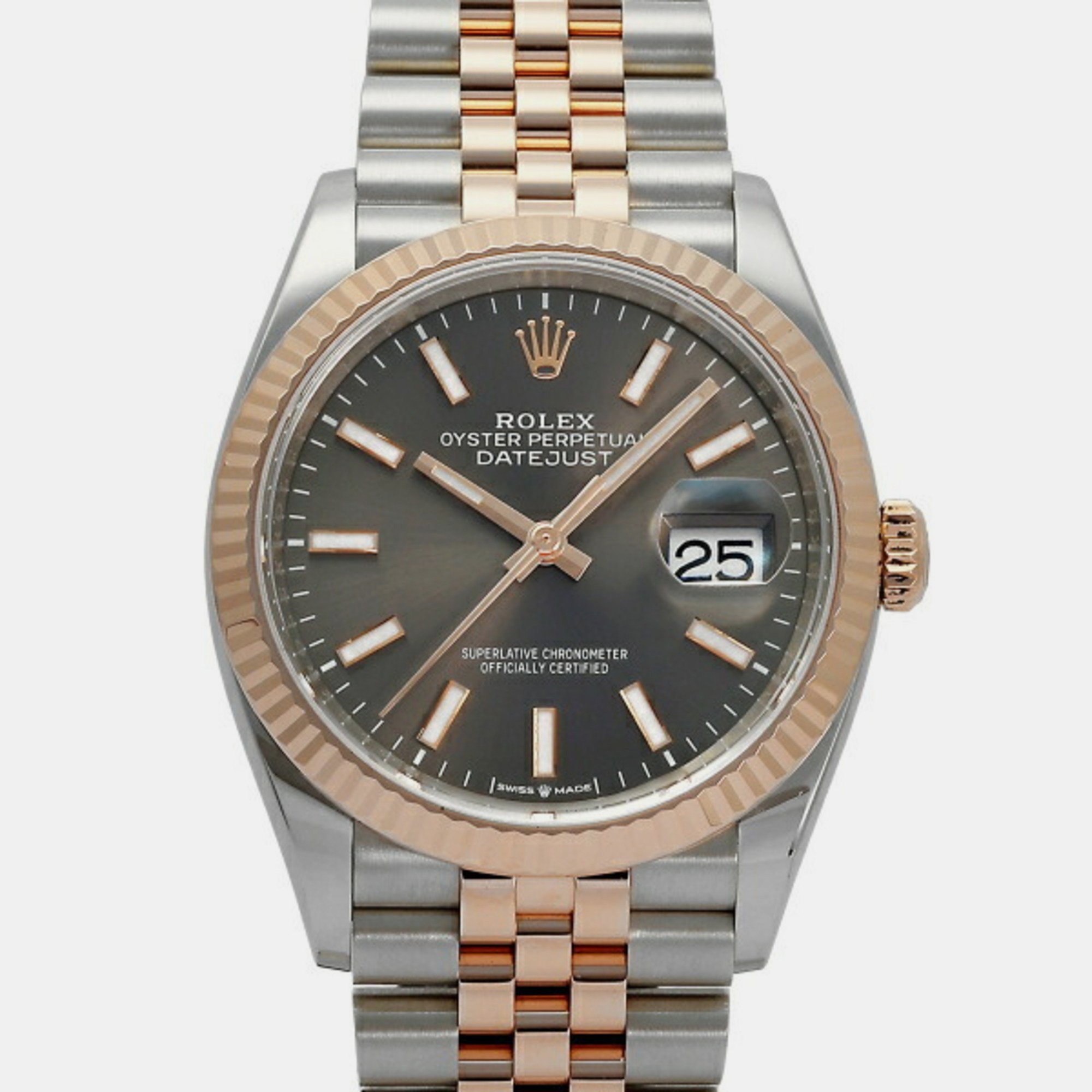 

Rolex Grey 18k Rose Gold And Stainless Steel Datejust 126231 Automatic Men's Wristwatch 36 mm