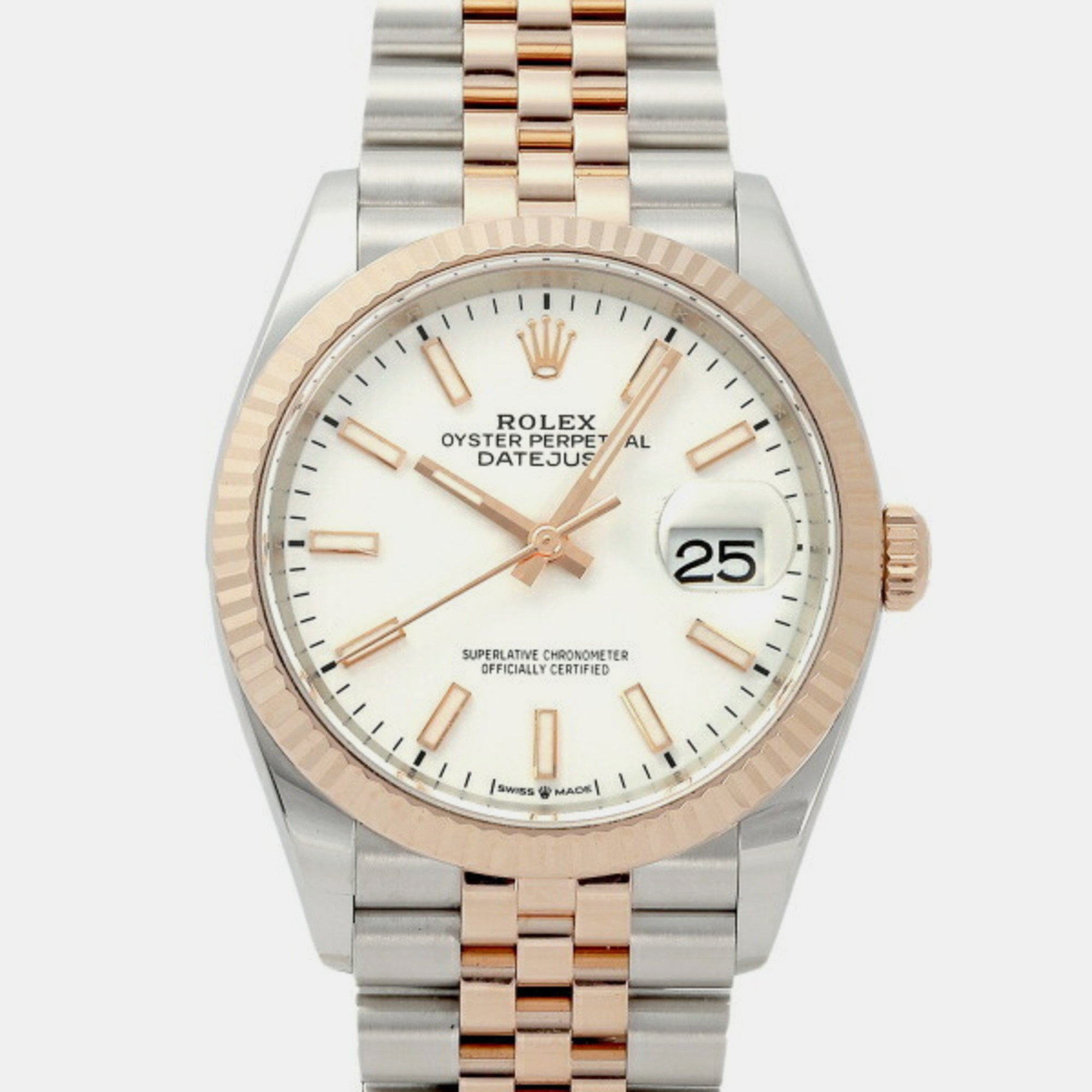 Pre-owned Rolex White 18k Rose Gold And Stainless Steel Datejust 126231 Automatic Men's Wristwatch 36 Mm