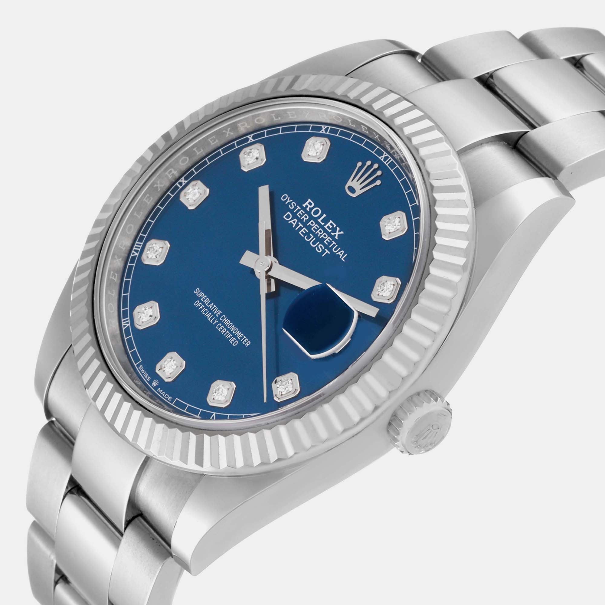 

Rolex Datejust 41 Blue Diamond Dial Steel White Gold Mens Watch 126334