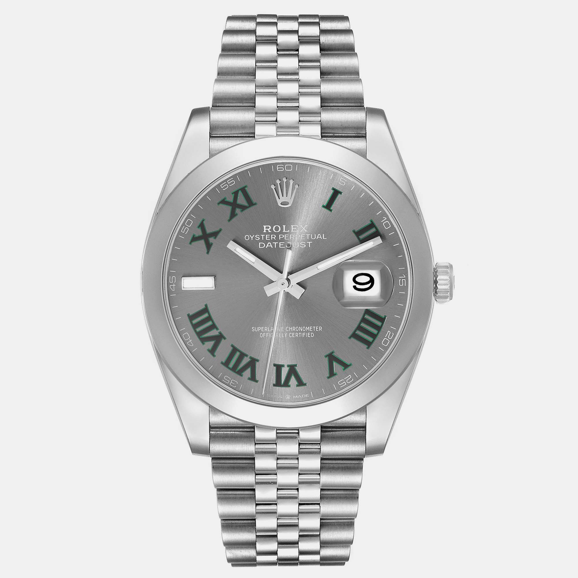 Pre-owned Rolex Datejust Grey Green Wimbledon Dial Steel Men's Watch 126300 41 Mm