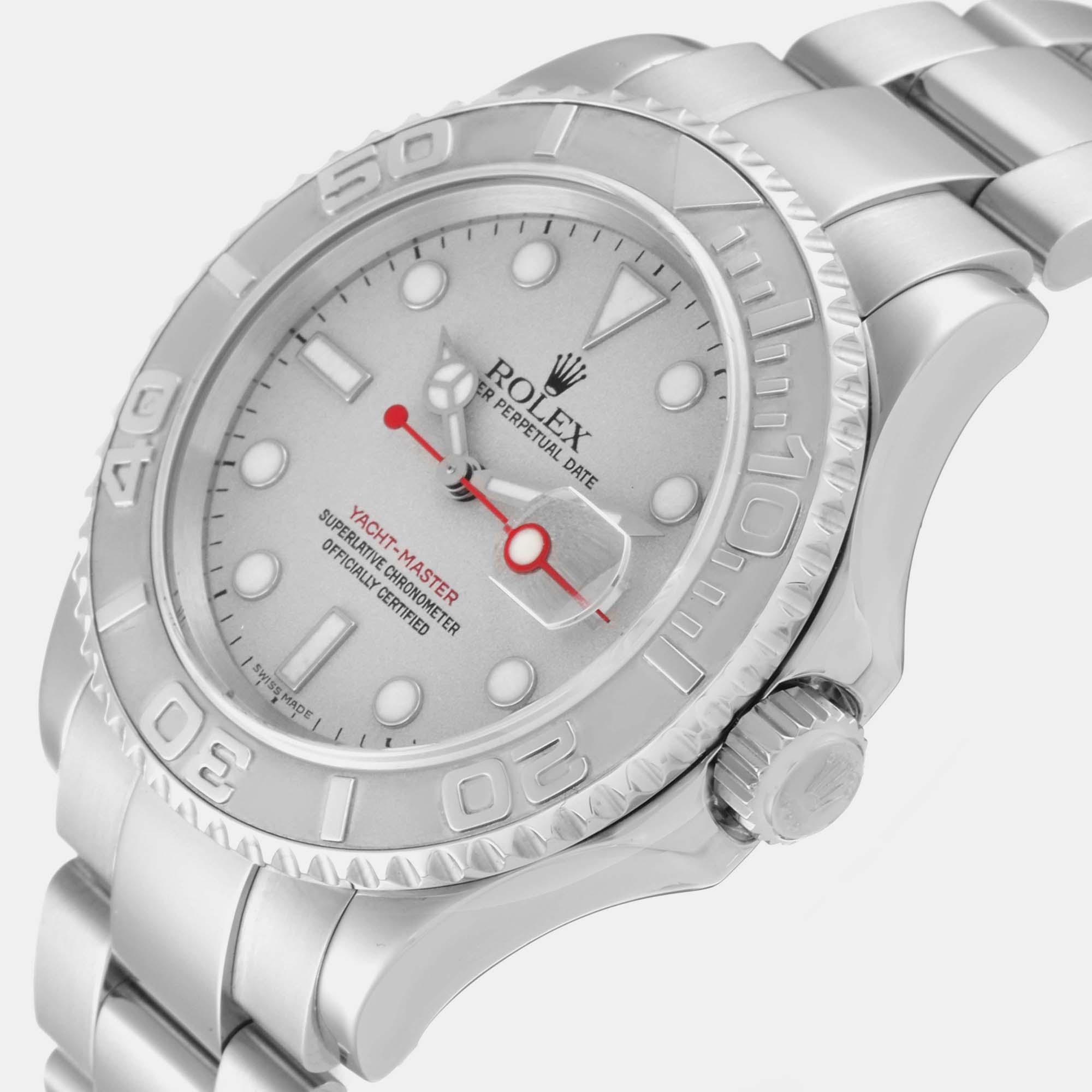 

Rolex Yachtmaster Silver Dial Platinum Bezel Steel Men's Watch 16622 40 mm, Grey