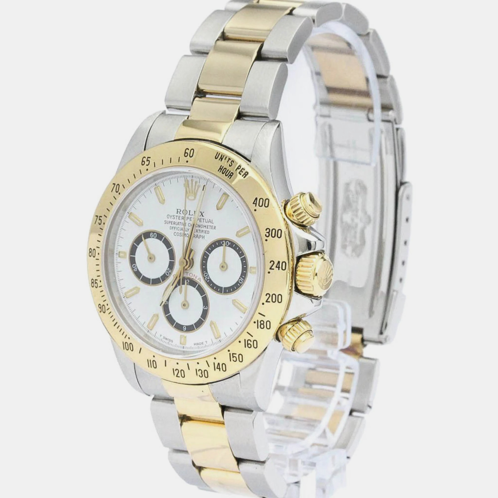 

Rolex White 18k Yellow Gold And Stainless Steel Cosmograph Daytona 16523 Automatic Men's Wristwatch 40 mm