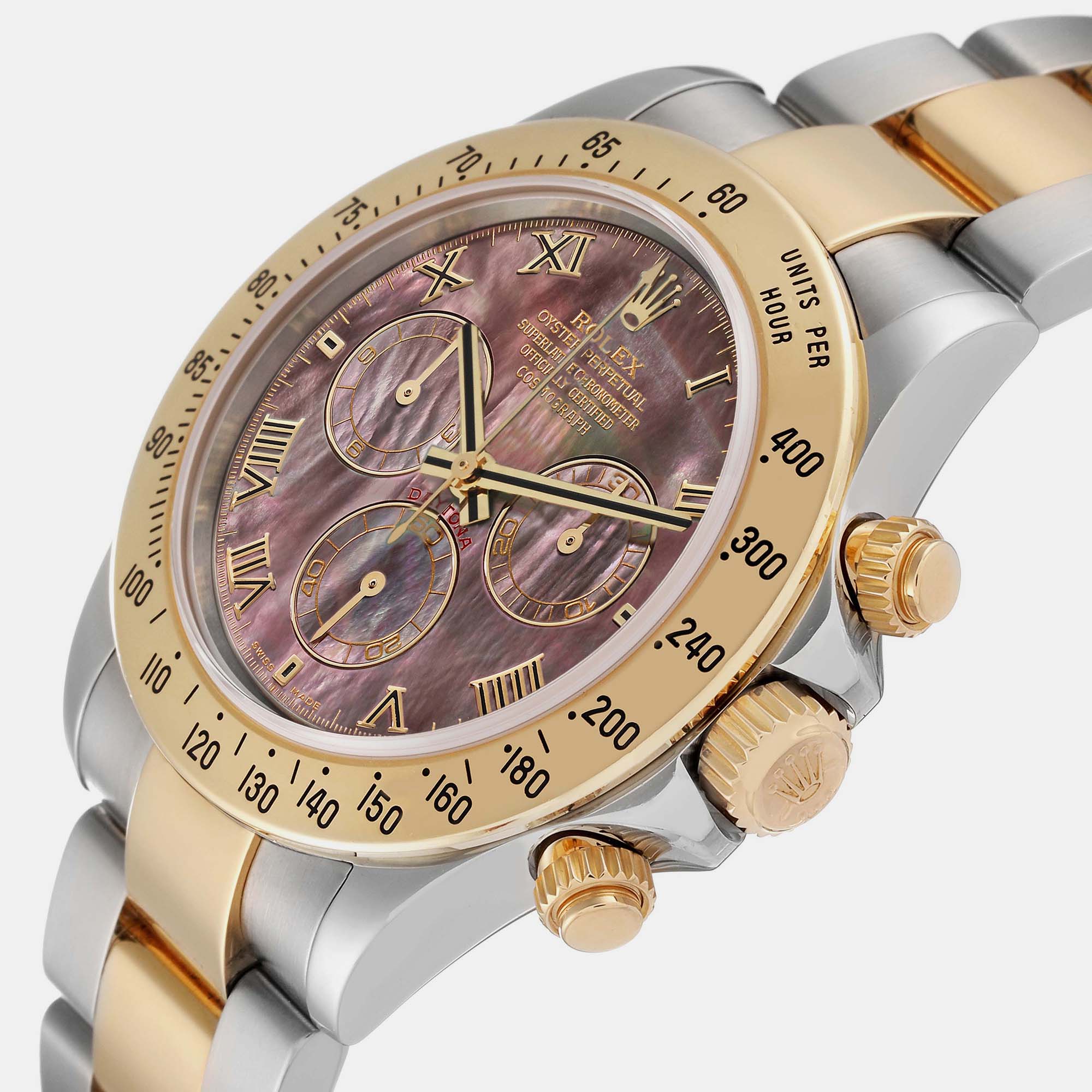 

Rolex Daytona Yellow Gold Steel Mother of Pearl Mens Watch 116523 40 mm, Brown