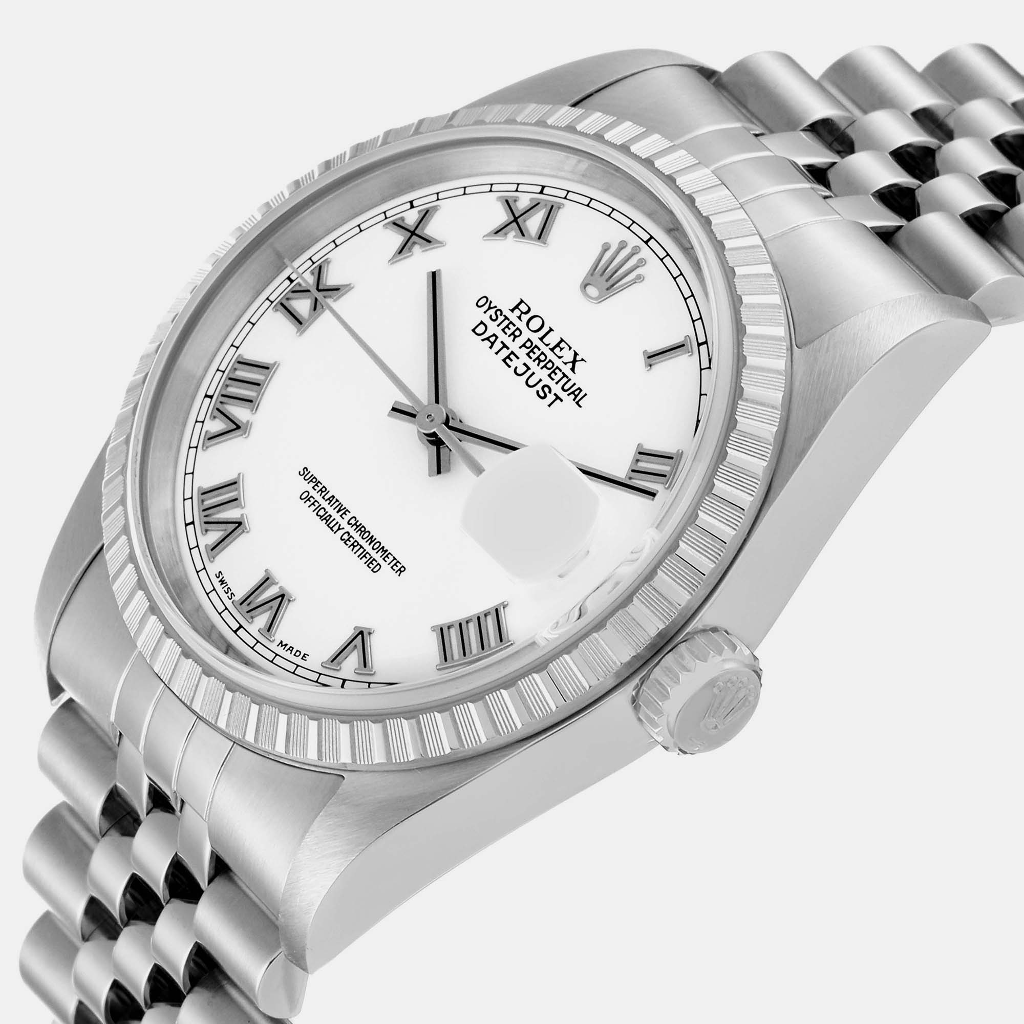 

Rolex Datejust 36 White Roman Dial Steel Mens Watch 16220