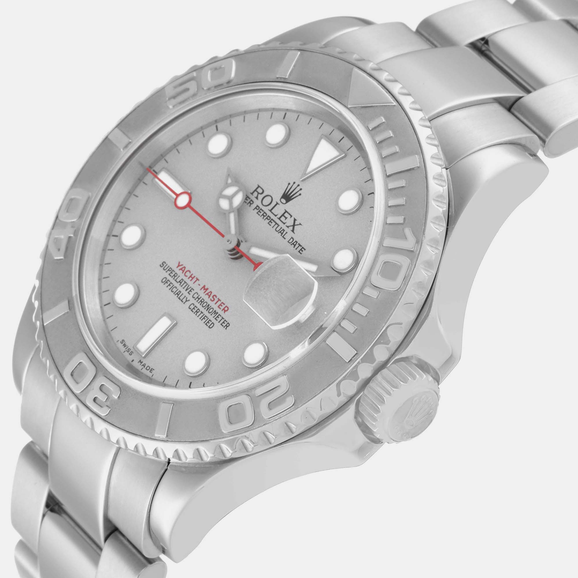

Rolex Yachtmaster Platinum Dial Bezel Steel Mens Watch 16622 40 mm, Silver