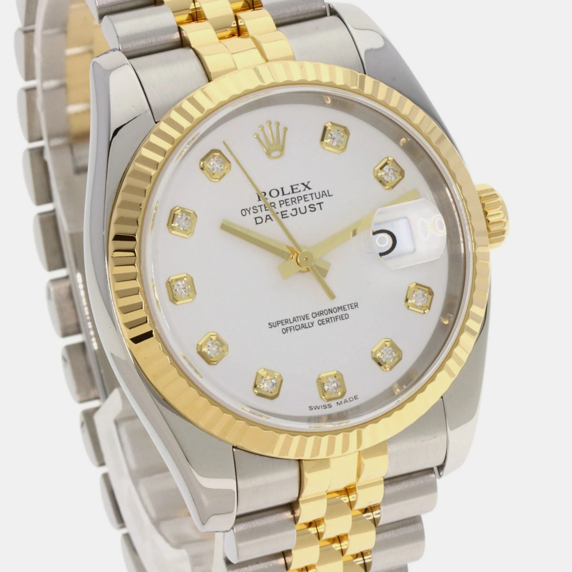 

Rolex White Diamond 18k Yellow Gold And Stainless Steel Datejust 116233 Automatic Men's Wristwatch 36 mm