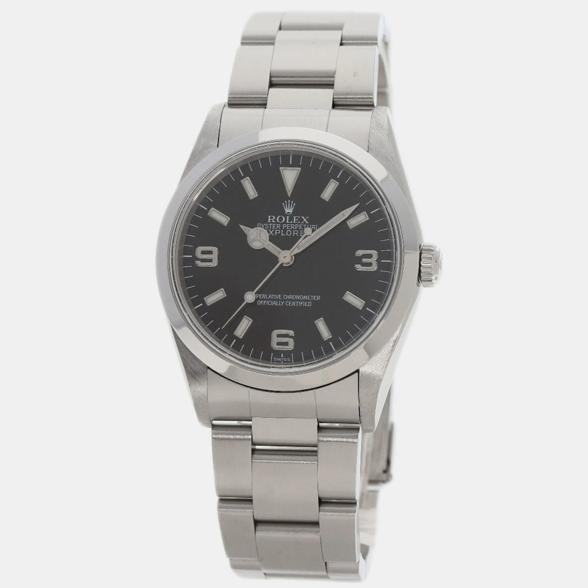Pre-owned Rolex Black Stainless Steel Datejust 14270 Automatic Men's Wristwatch 36 Mm