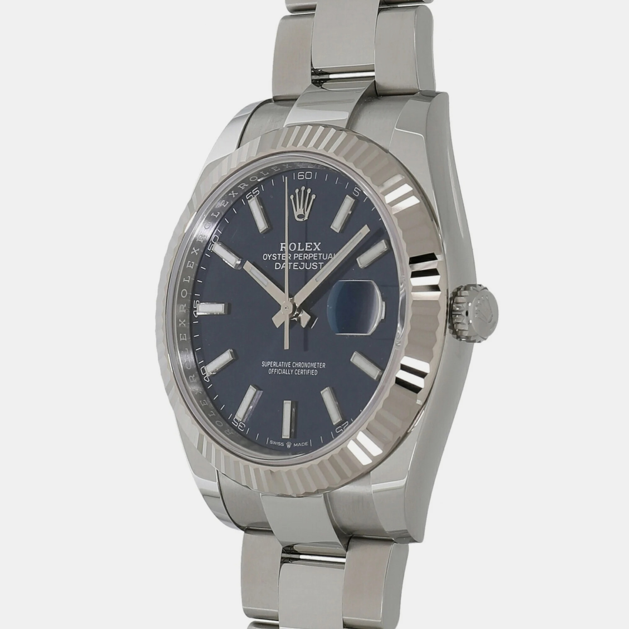 

Rolex Blue 18k White Gold And Stainless Steel Datejust 126334 Automatic Men's Wristwatch 41 mm