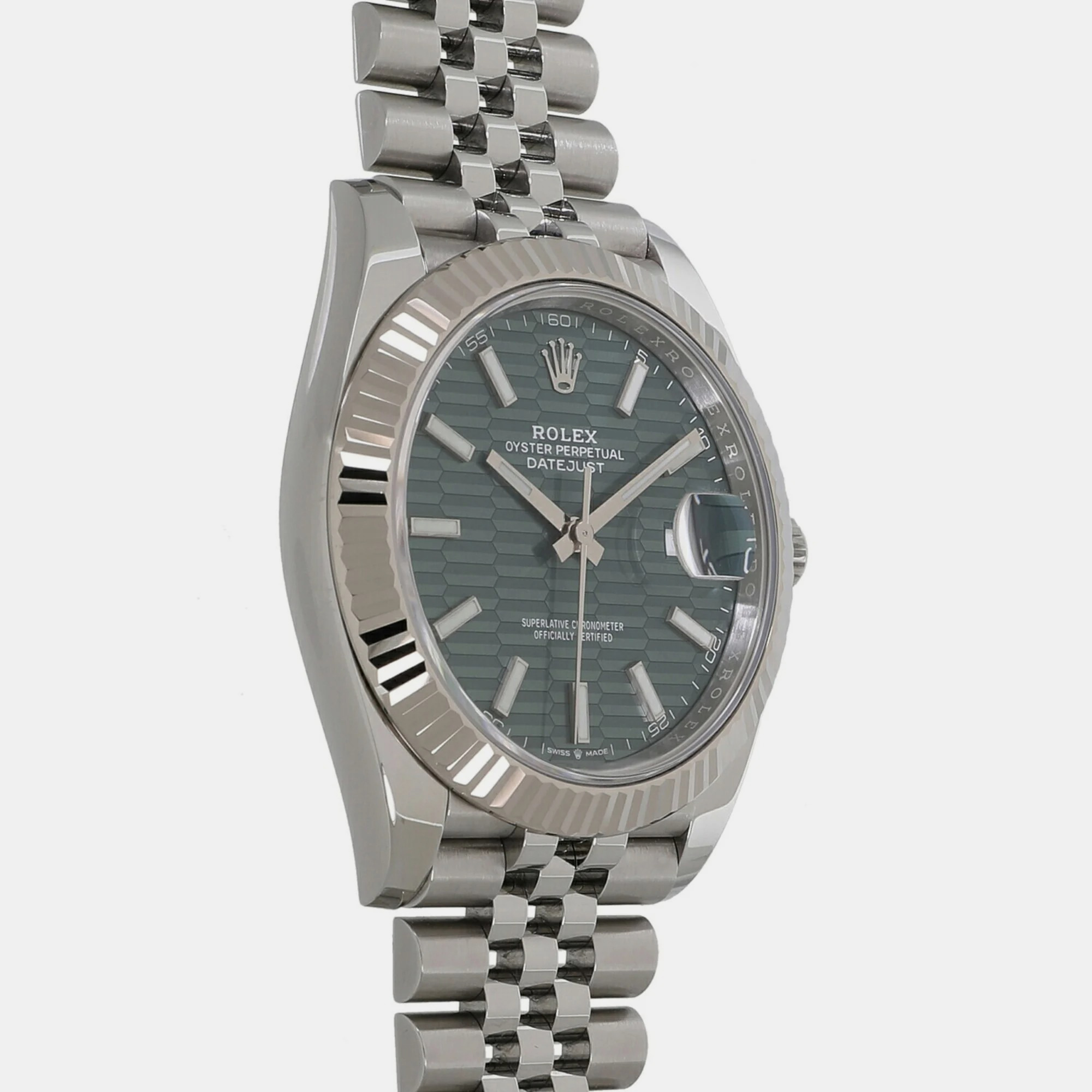 

Rolex Green 18k White Gold And Stainless Steel Datejust 126334 Automatic Men's Wristwatch 41 mm