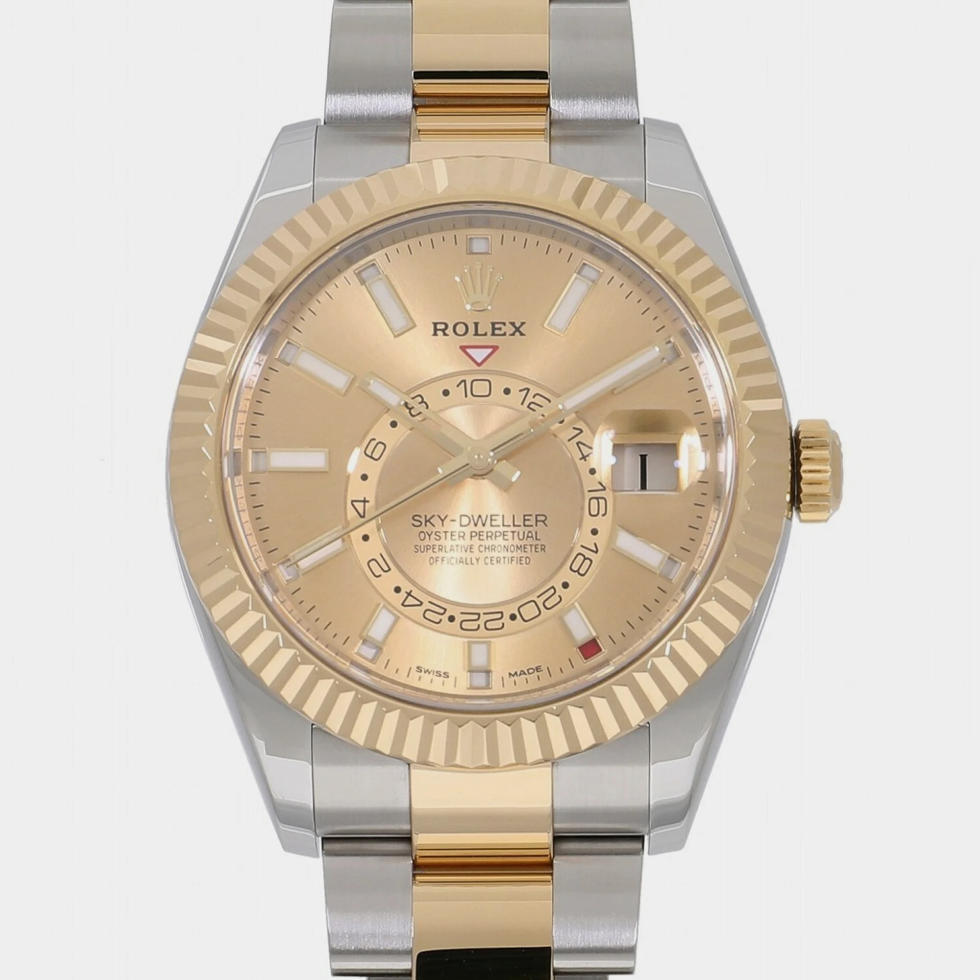 

Rolex Champagne 18k Yellow Gold And Stainless Steel Sky-Dweller 326933 Automatic Men's Wristwatch 42 mm