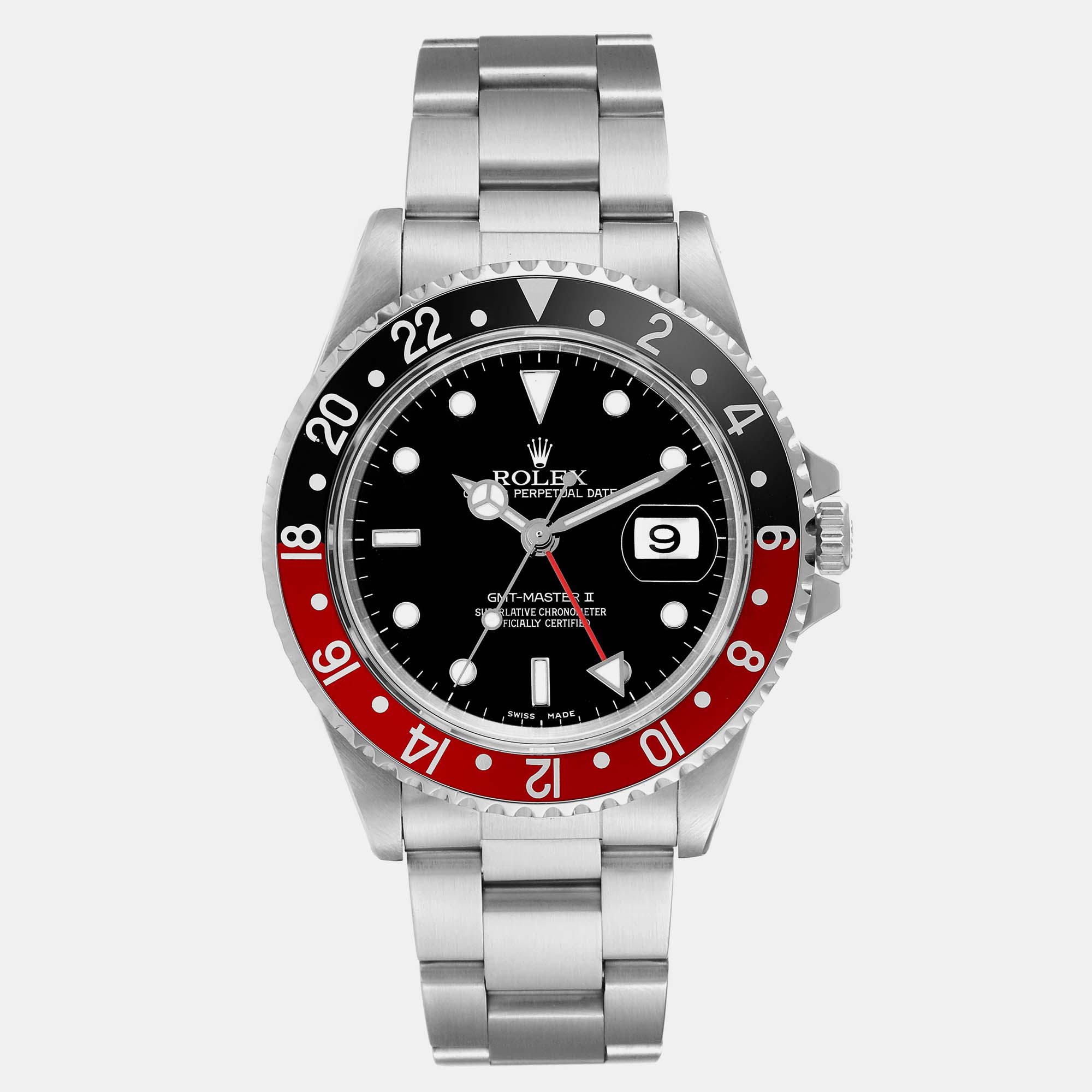 Pre-owned Rolex Gmt Master Ii Black Red Coke Bezel Steel Men's Watch 16710 40 Mm