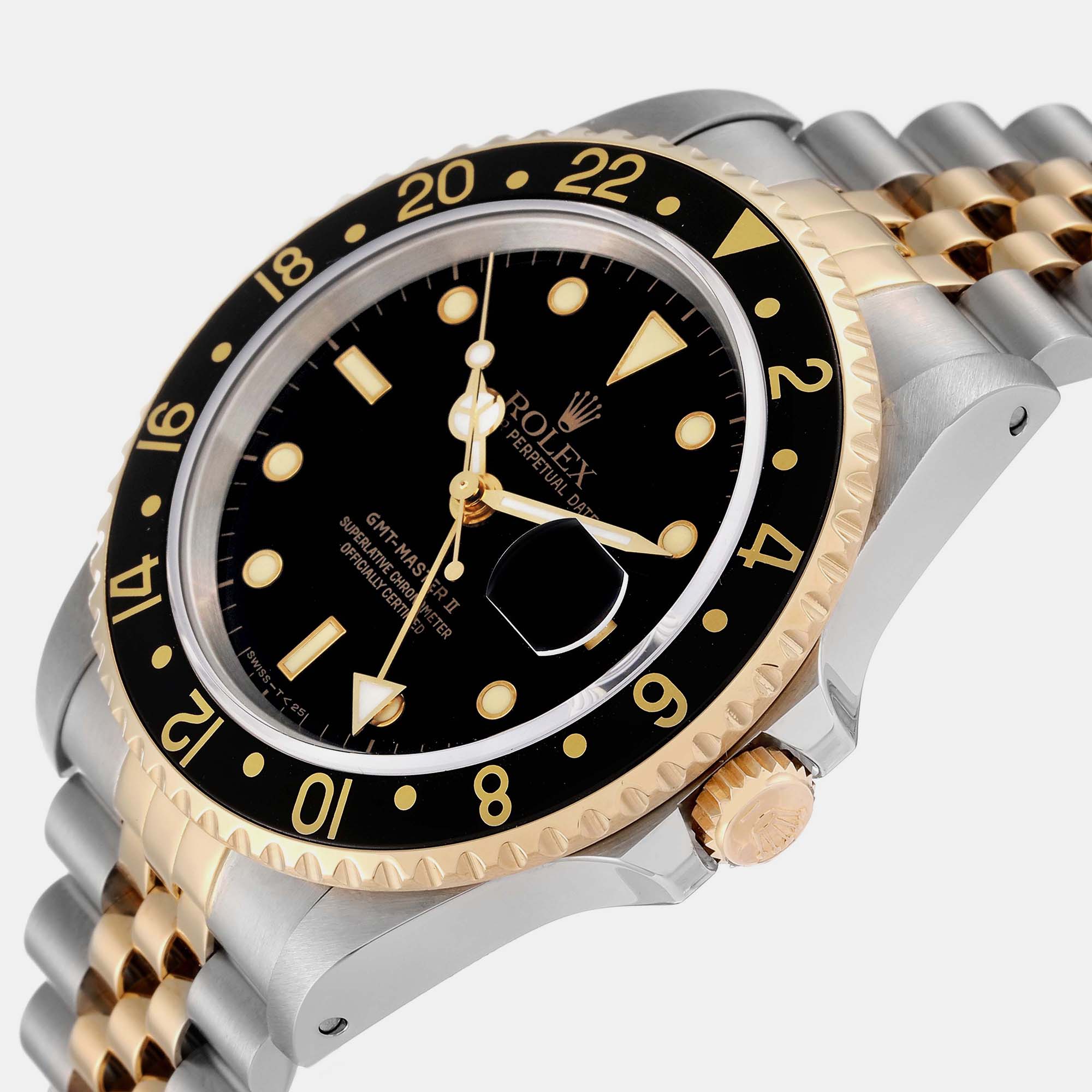 

Rolex GMT Master II Yellow Gold Steel Jubilee Bracelet Men's Watch 16713 40 mm, Black