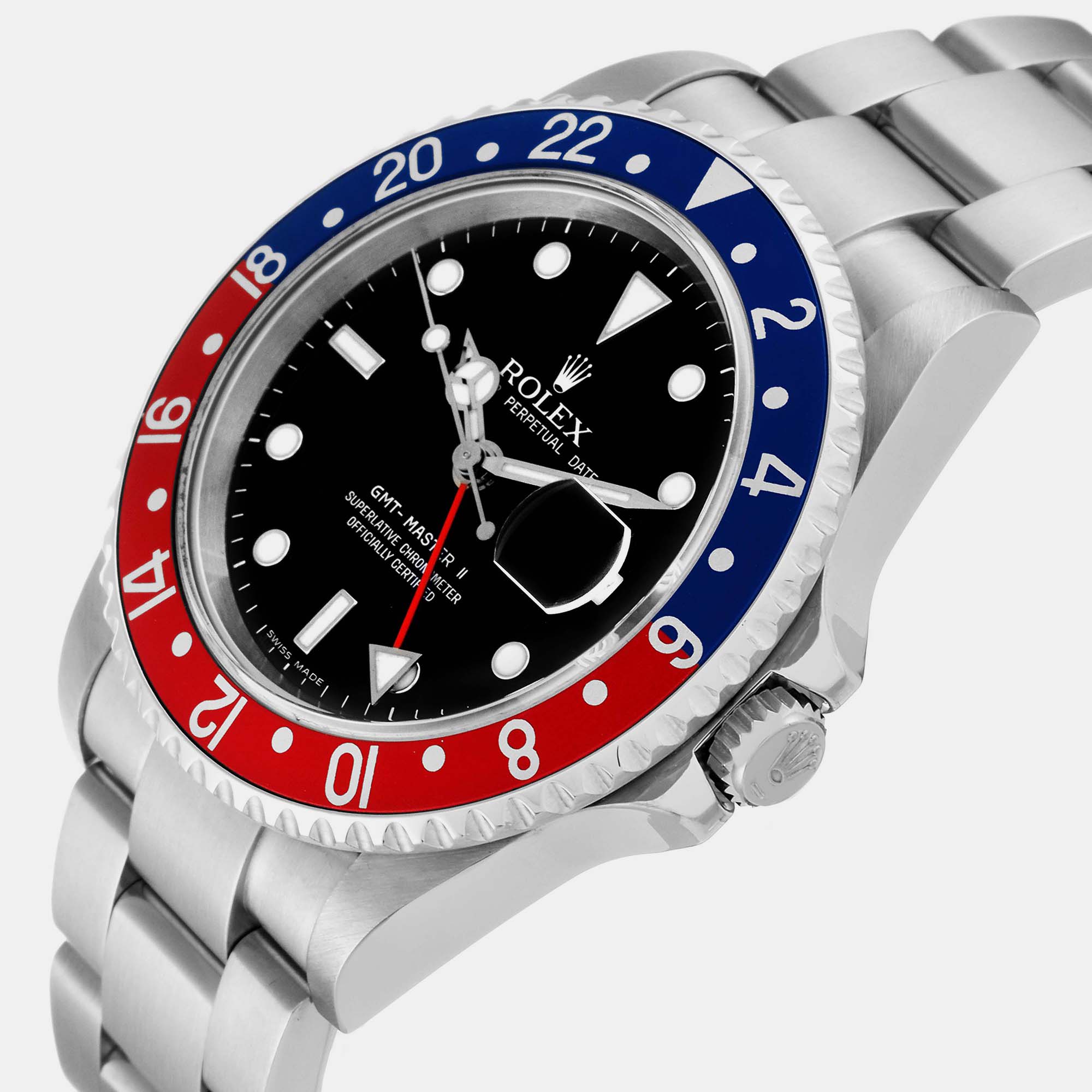 

Rolex GMT Master II Blue Red Pepsi Error Dial Steel Men's Watch 16710 40 mm, Black