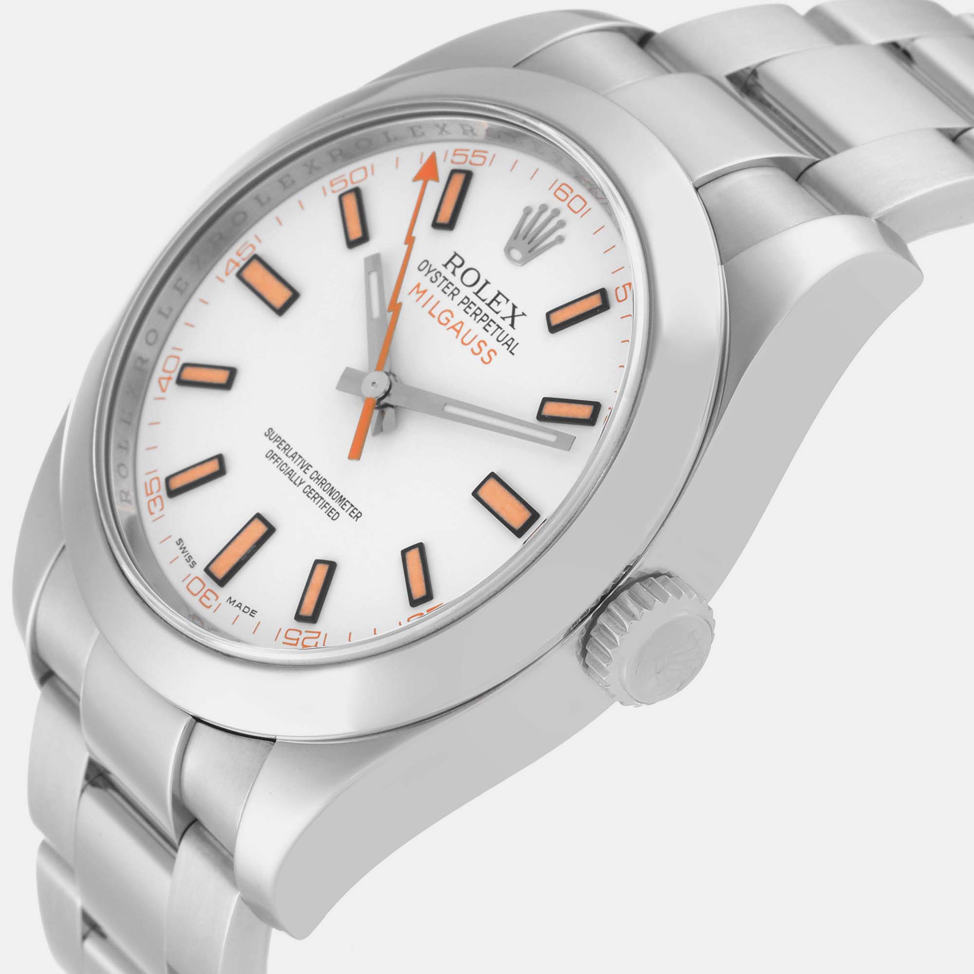 

Rolex Milgauss White Dial Orange Markers Steel Men's Watch 116400 40 mm