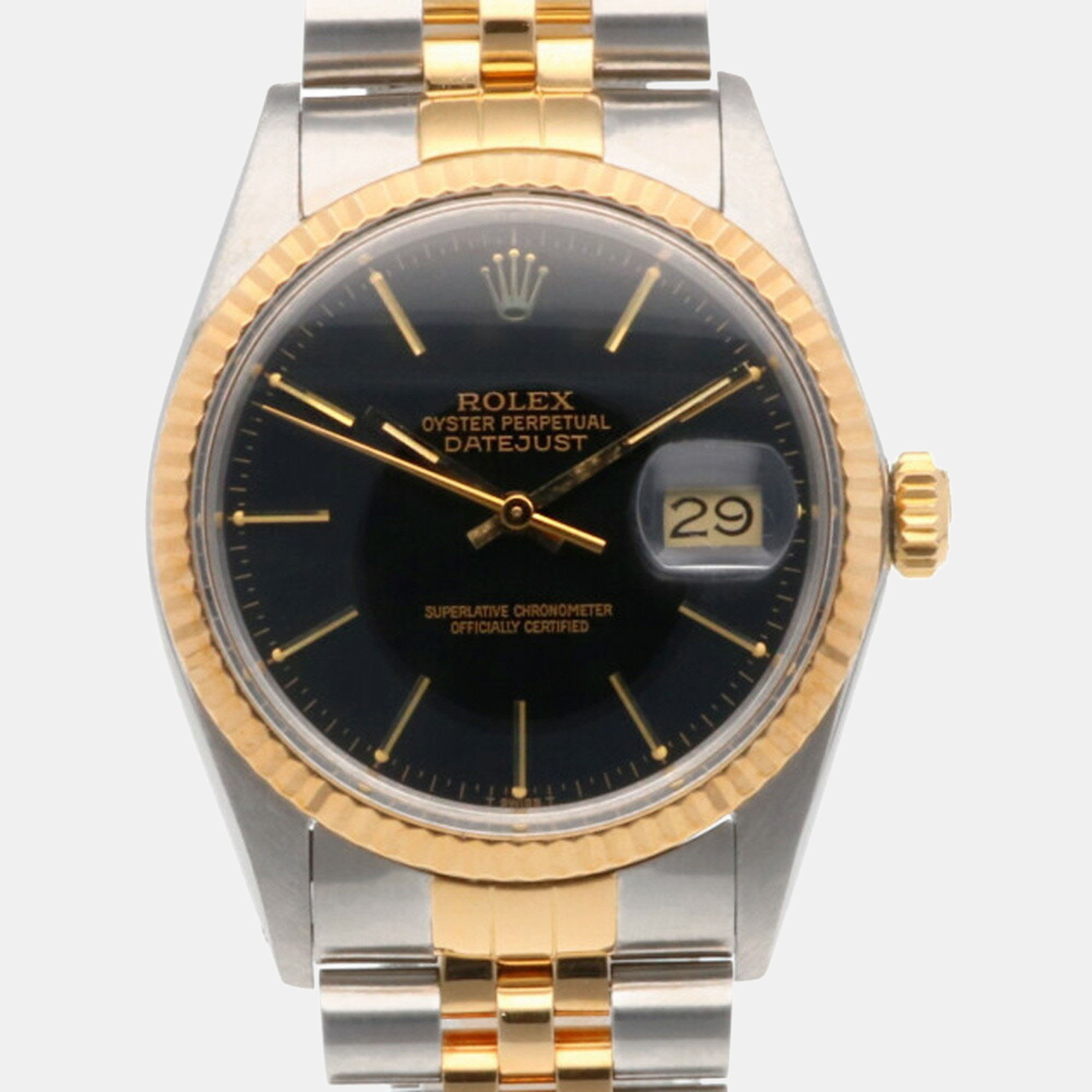 

Rolex Black 18k Yellow Gold And Stainless Steel Datejust 16013 Automatic Men's Wristwatch 36 mm