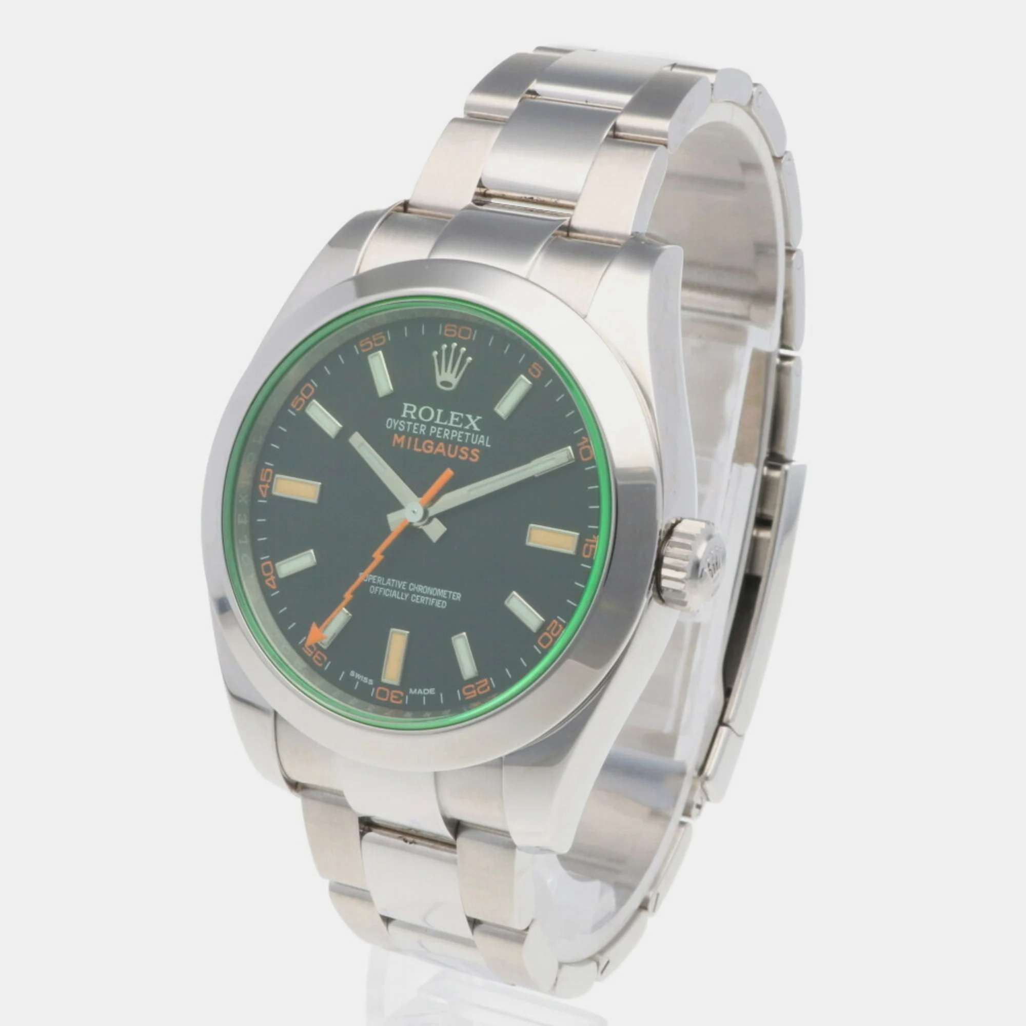 

Rolex Green Stainless Steel Milgauss 116400GV Automatic Men's Wristwatch 40 mm