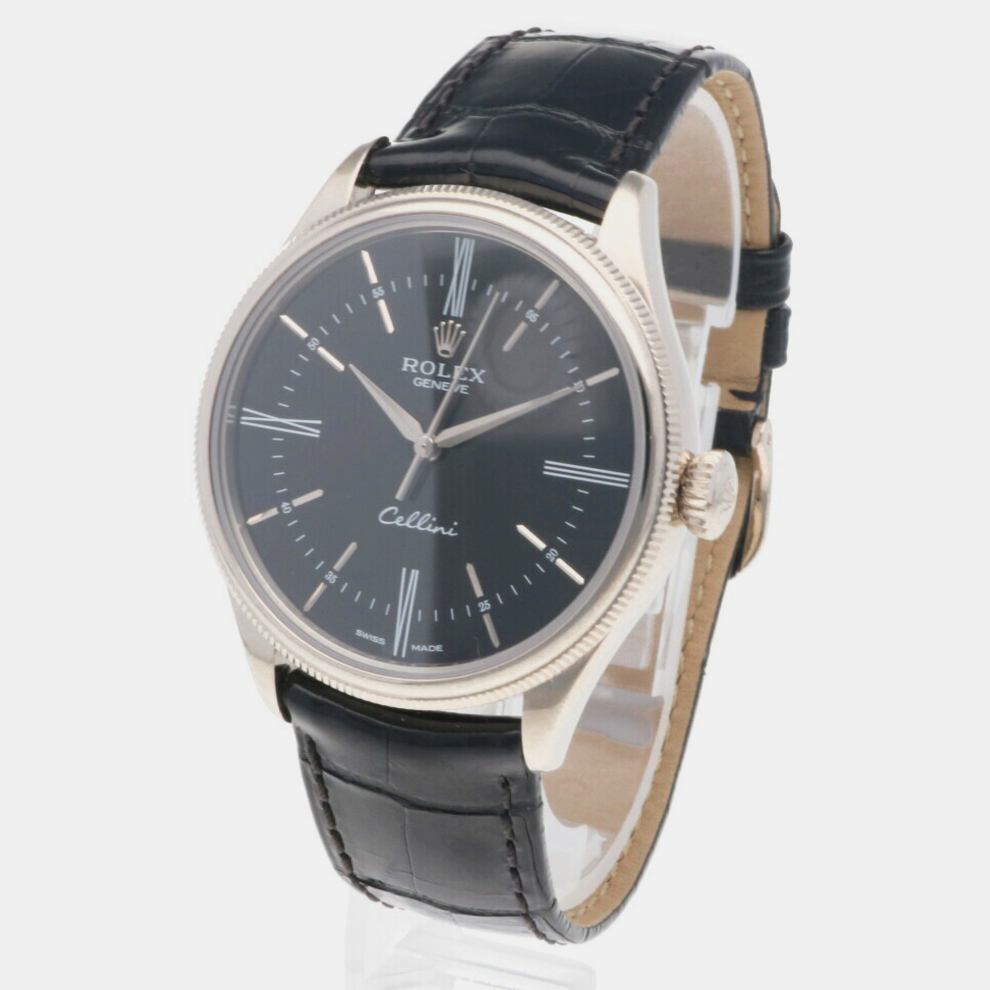 

Rolex Black 18k White Gold Cellini 50509 Automatic Men's Wristwatch 39 mm