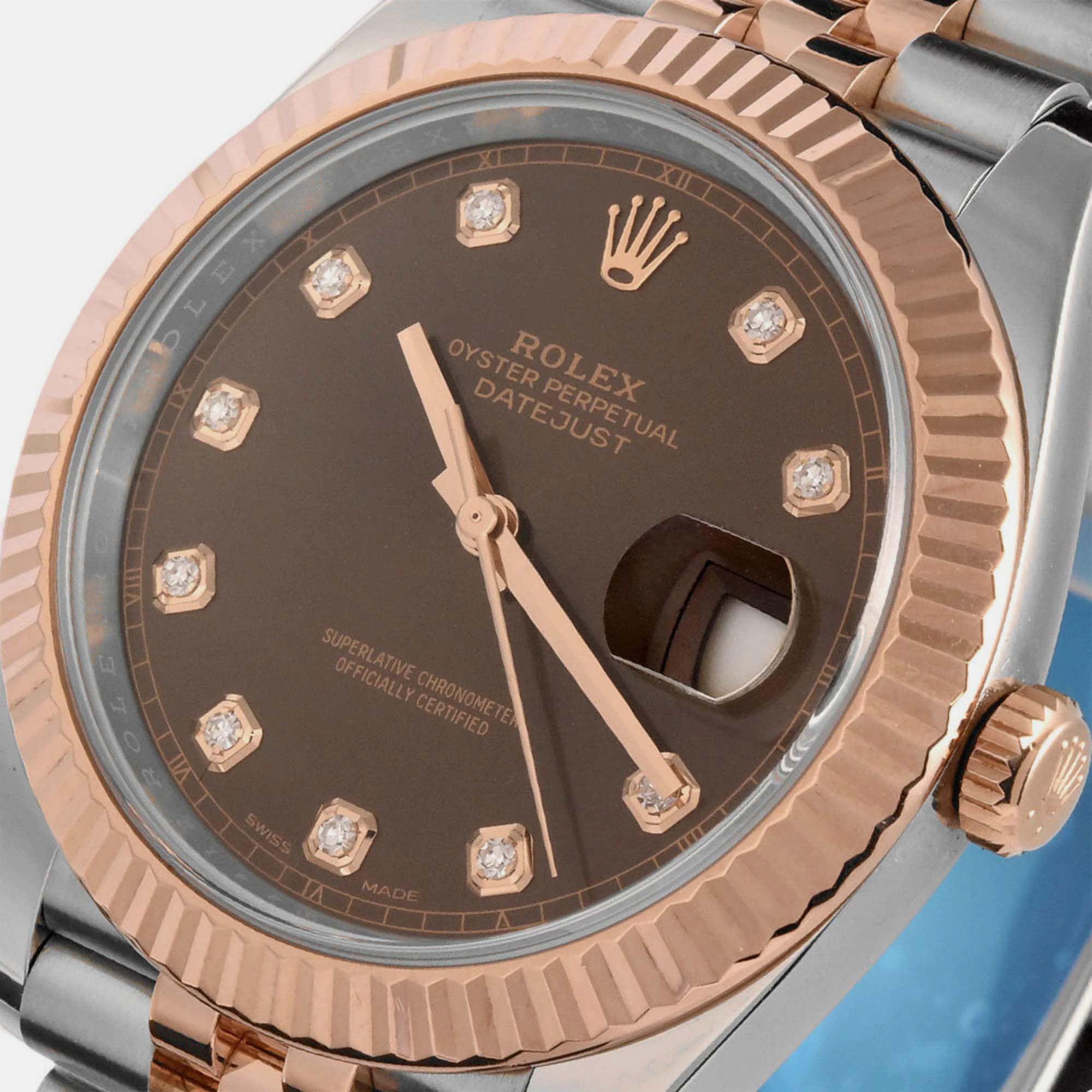 

Rolex Brown Diamond 18k Rose Gold And Stainless Steel Datejust 126331 Automatic Men's Wristwatch 41 mm