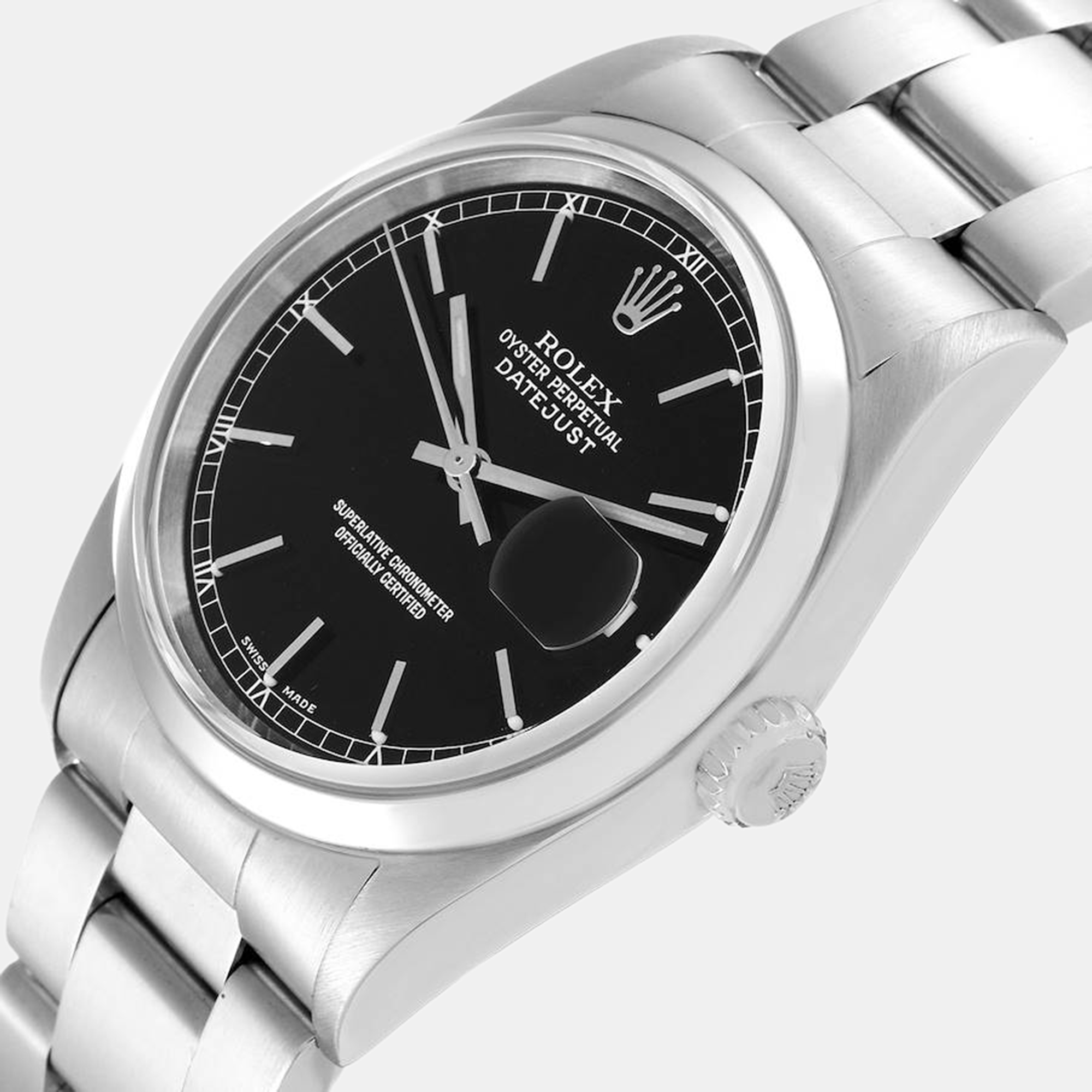 

Rolex Datejust Black Dial Smooth Bezel Steel Men's Watch 16200 36 mm