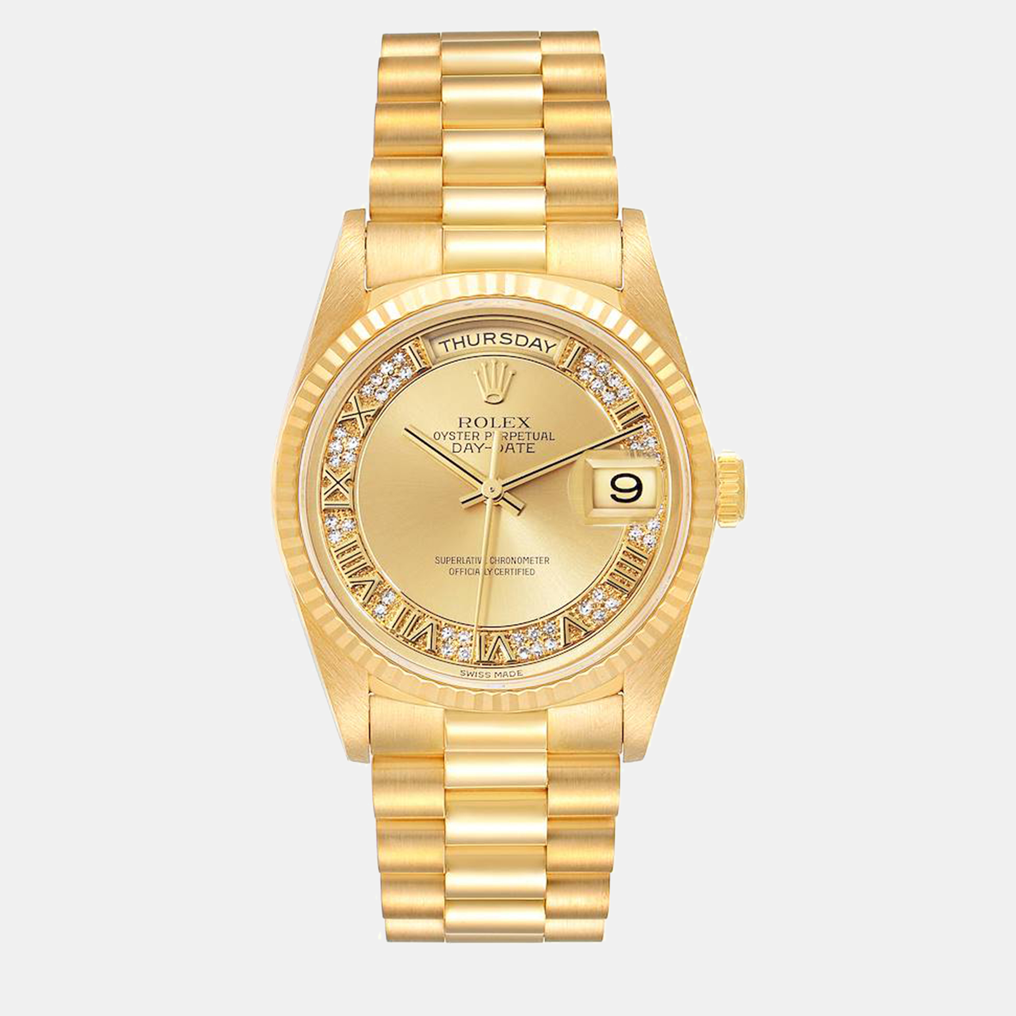 

Rolex President Day-Date Yellow Gold Myriad Diamond Men's Watch 18238 36 mm