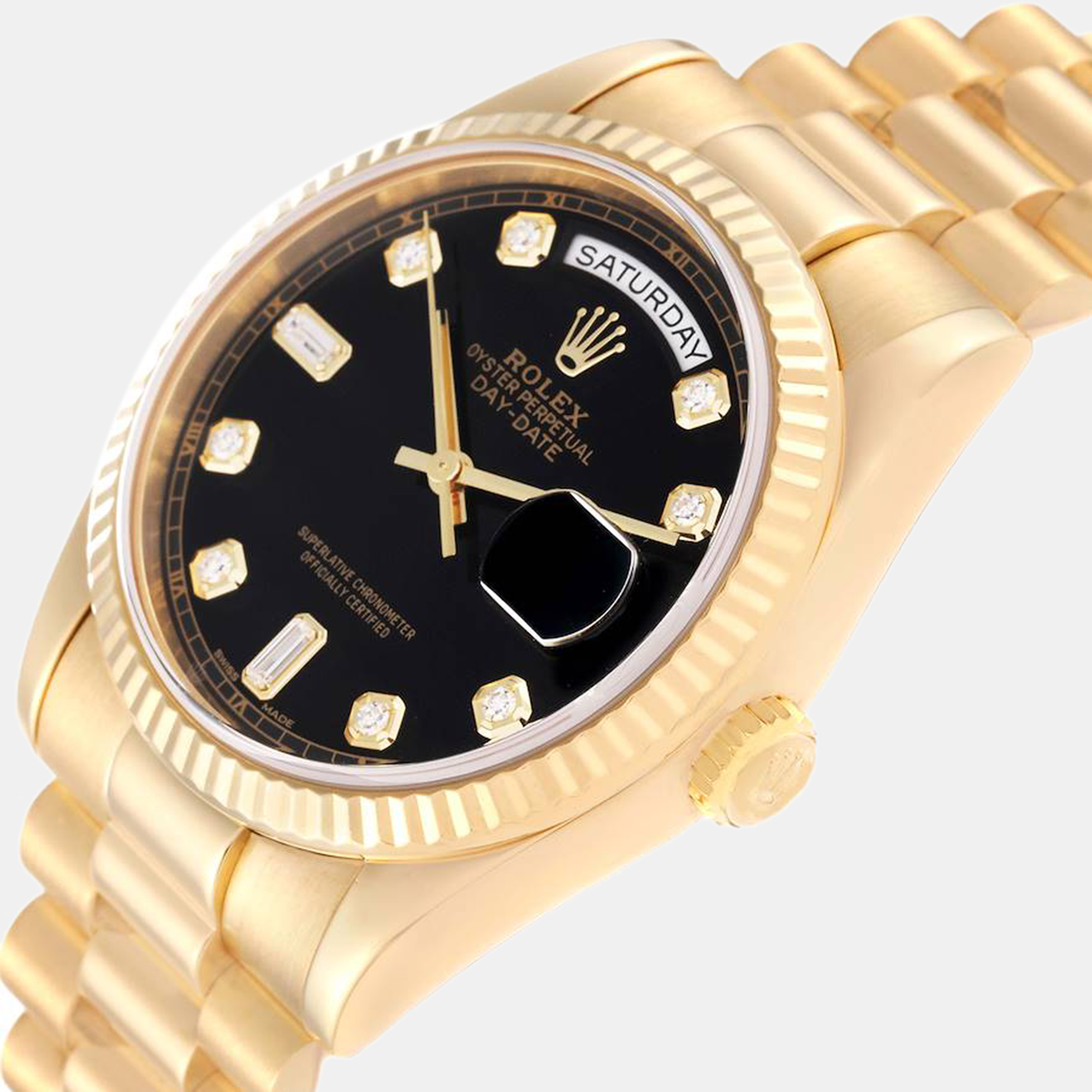 

Rolex President Day Date Yellow Gold Black Diamond Dial Men's Watch 118238 36 mm