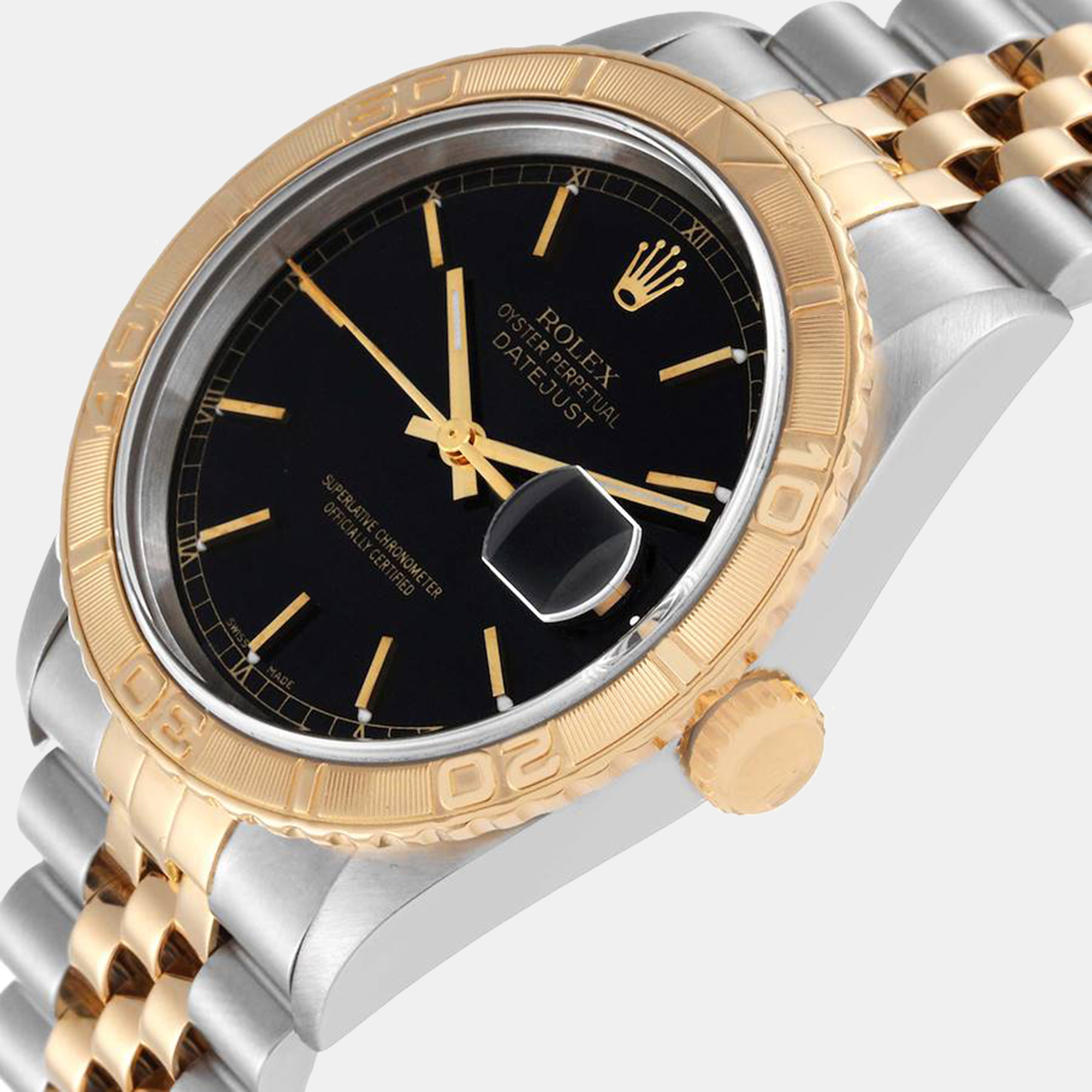 

Rolex Datejust Turnograph Black Dial Yellow Gold Steel Men's Watch 16263 36 mm