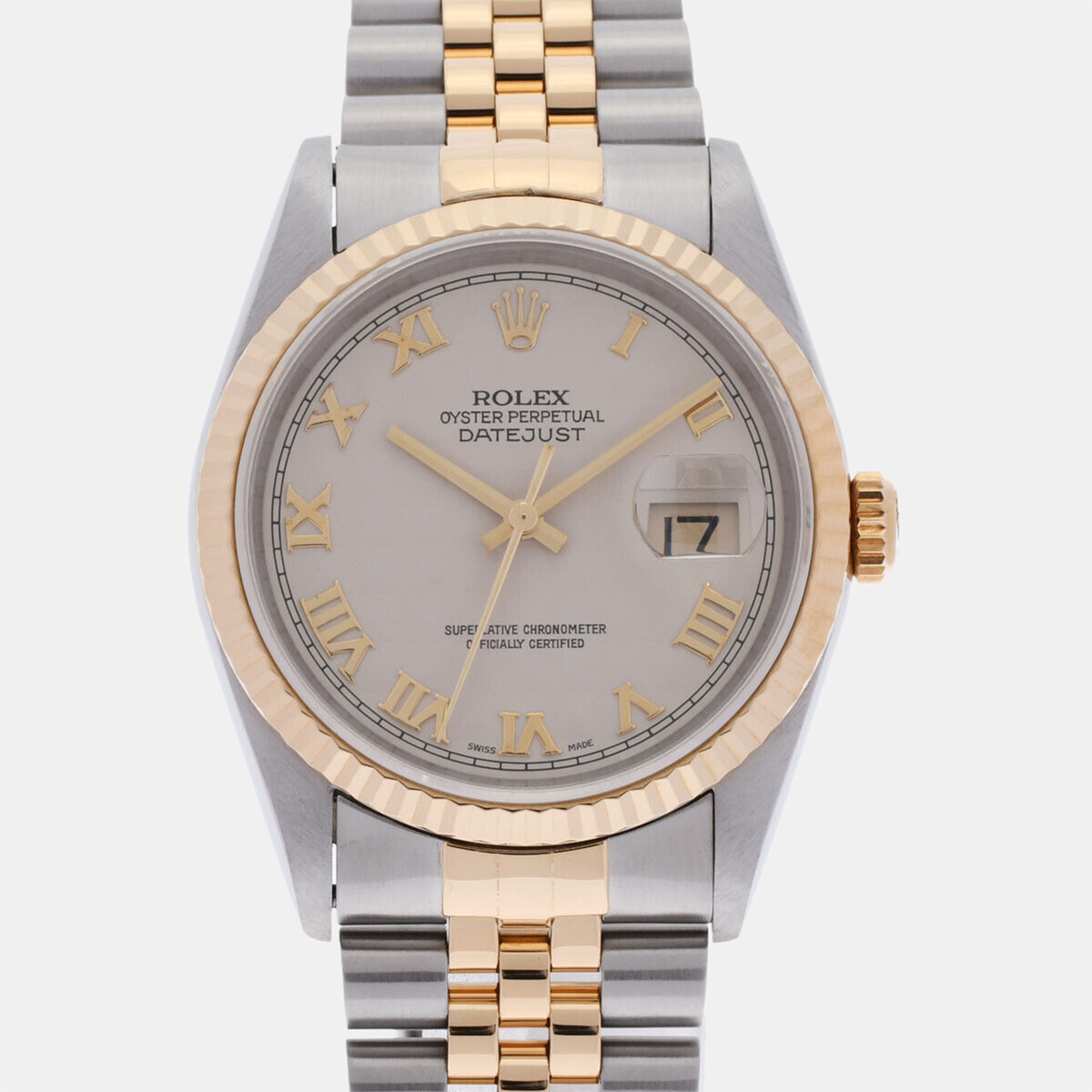 

Rolex White 18k Yellow Gold Stainless Steel Datejust 16233 Automatic Men's Wristwatch 36 mm