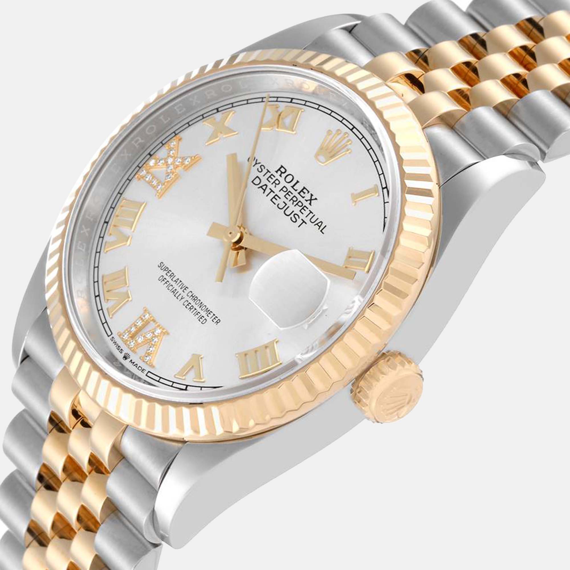 

Rolex Datejust Steel Yellow Gold Silver Diamond Dial Mens Watch 126233 36 mm