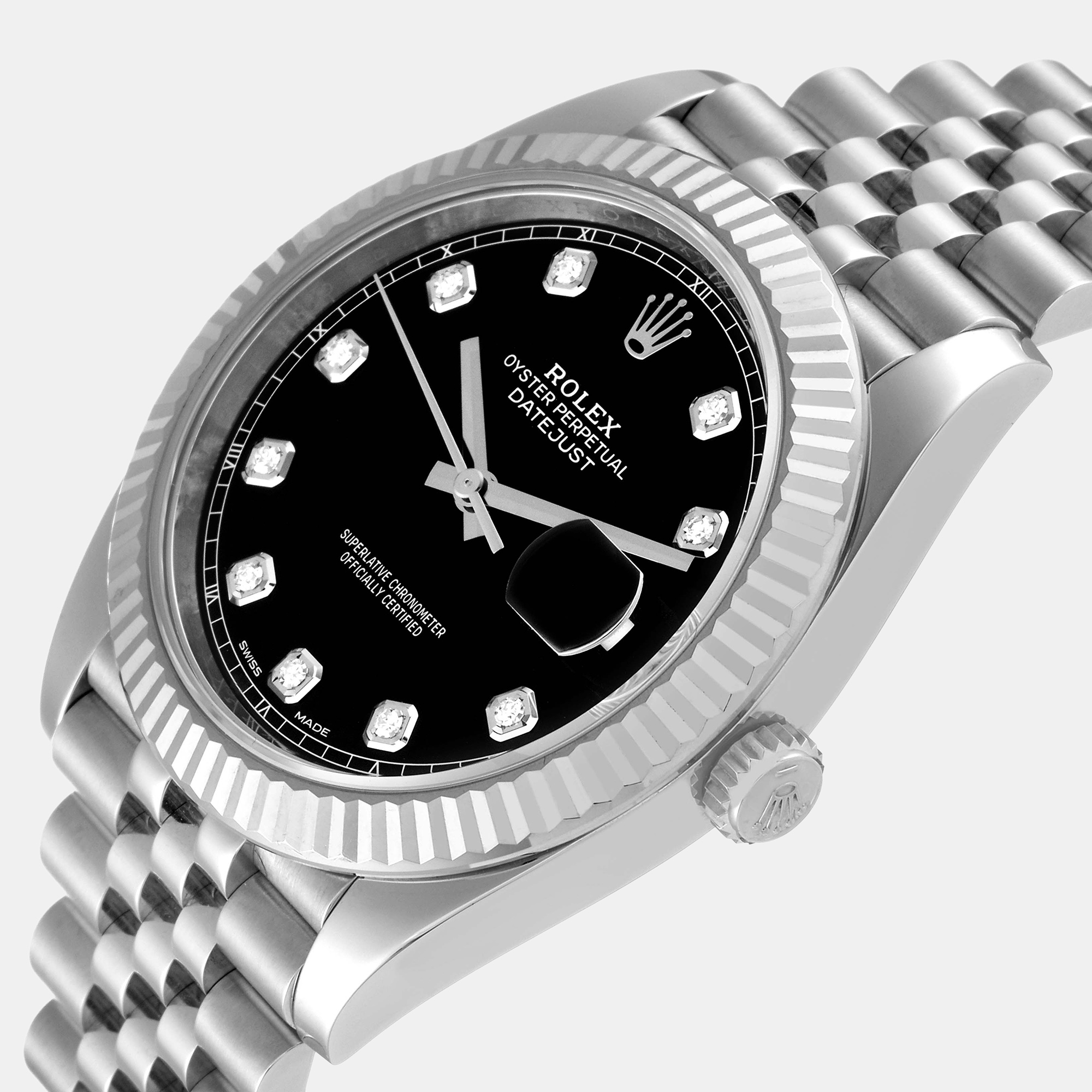 

Rolex Datejust Steel White Gold Black Diamond Dial Men's Watch 126334 41 mm