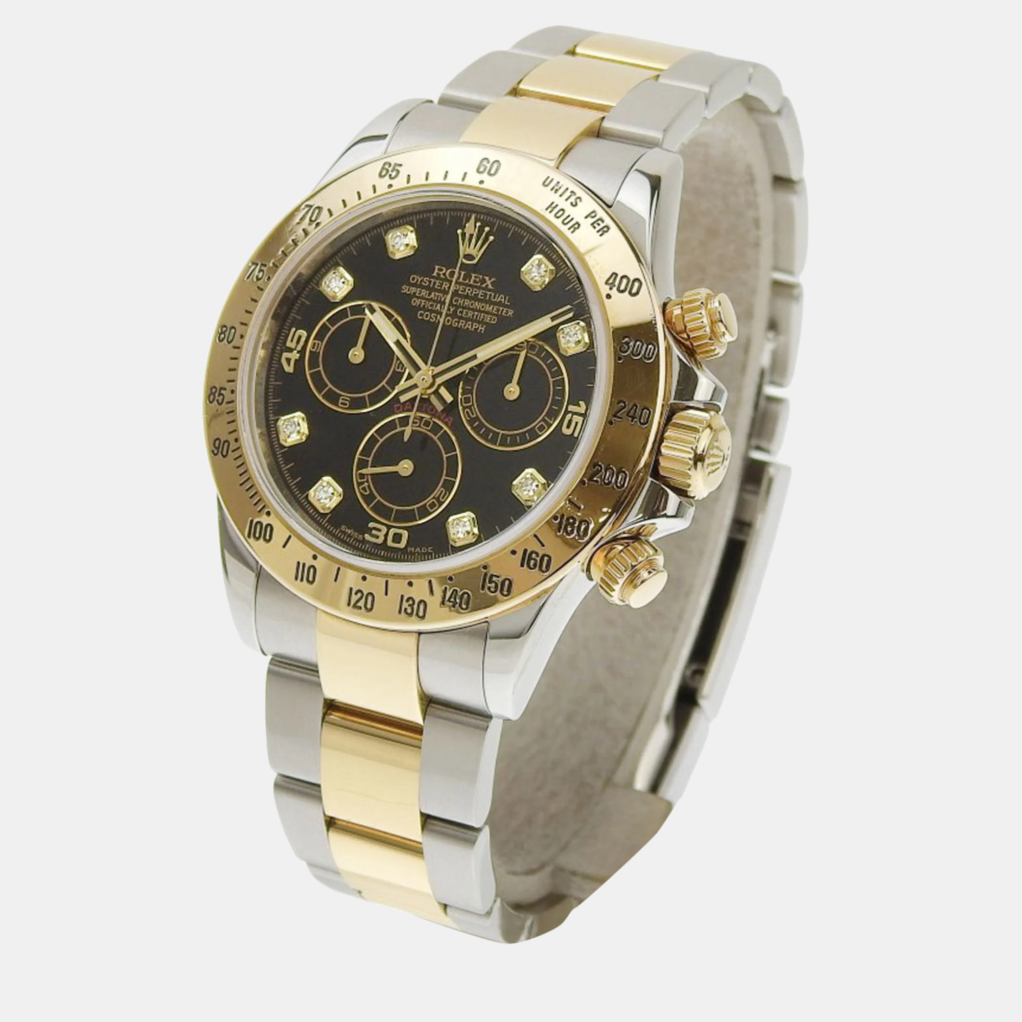 

Rolex Black 18k Yellow Gold Stainless Steel Cosmograph Daytona 116523 Automatic Men's Wristwatch 40 mm