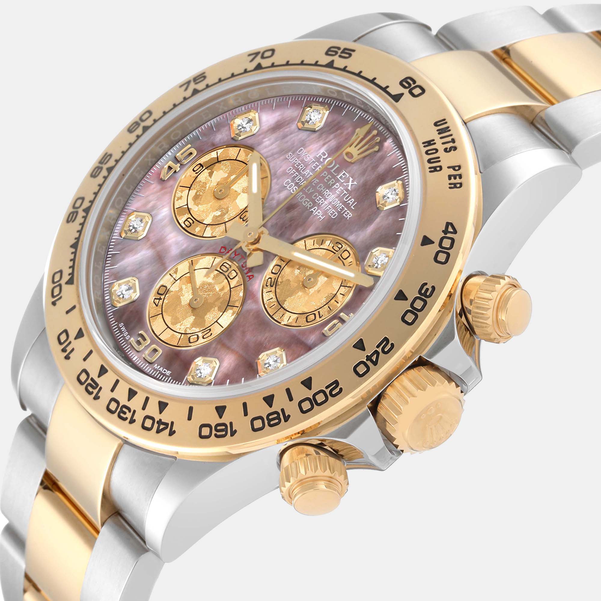 

Rolex Daytona Steel Yellow Gold Mother Of Pearl Diamond Men's Watch 116503 40 mm, Brown