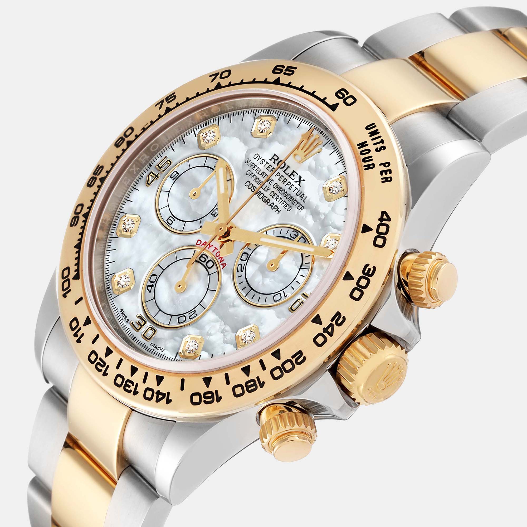 

Rolex Daytona Steel Yellow Gold Mother Of Pearl Diamond Men's Watch 116503 40 mm, Silver