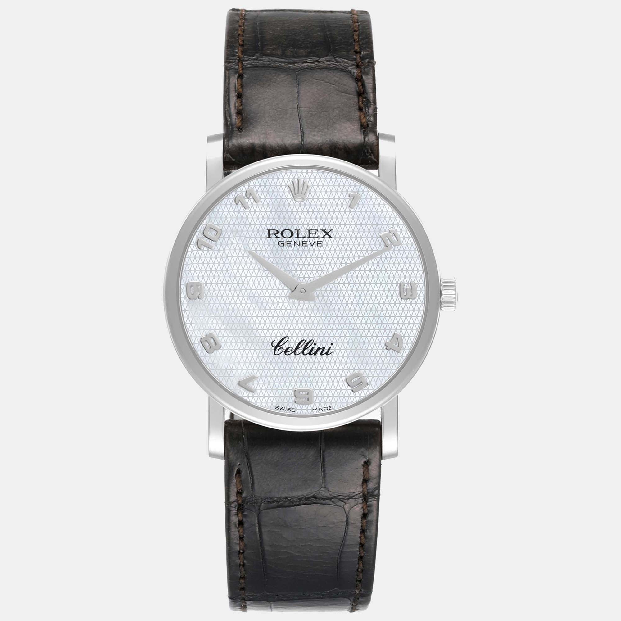 

Rolex Cellini Classic White Gold Mother Of Pearl Dial Mens Watch 5115 Unworn, Silver