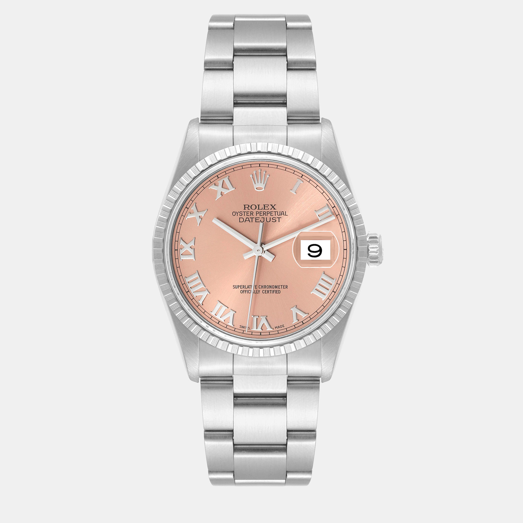 Pre-owned Rolex Datejust 36 Salmon Roman Dial Steel Men's Watch 16220 36 Mm In Pink