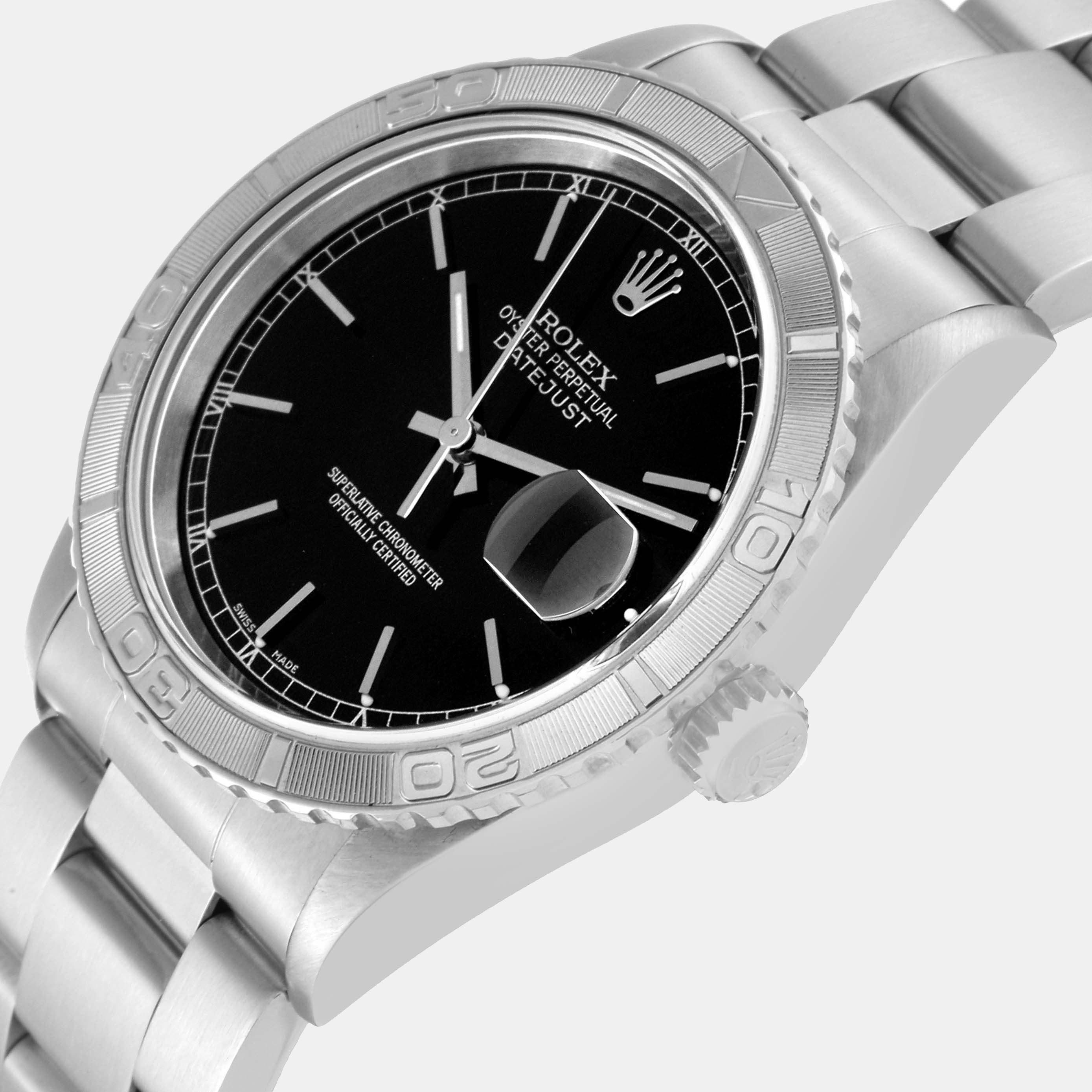 

Rolex Datejust Turnograph Steel White Gold Black Dial Men's Watch 16264 36 mm