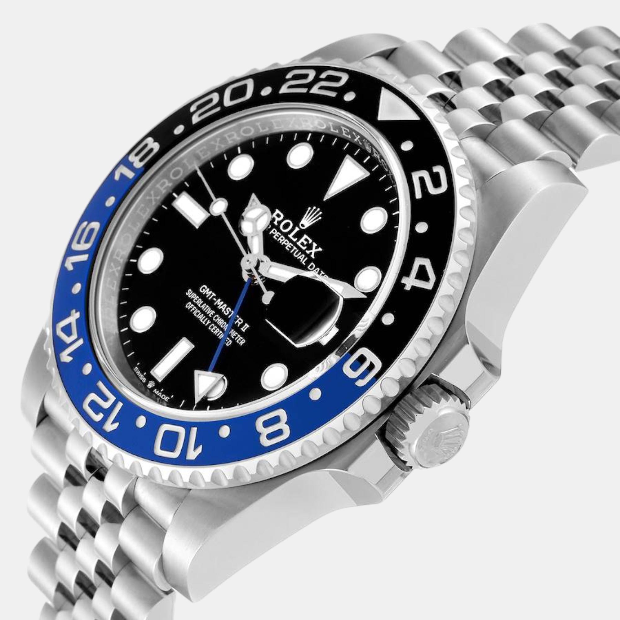 

Rolex GMT Master II Batgirl Black Blue Bezel Steel Mens Watch 126710 40 mm