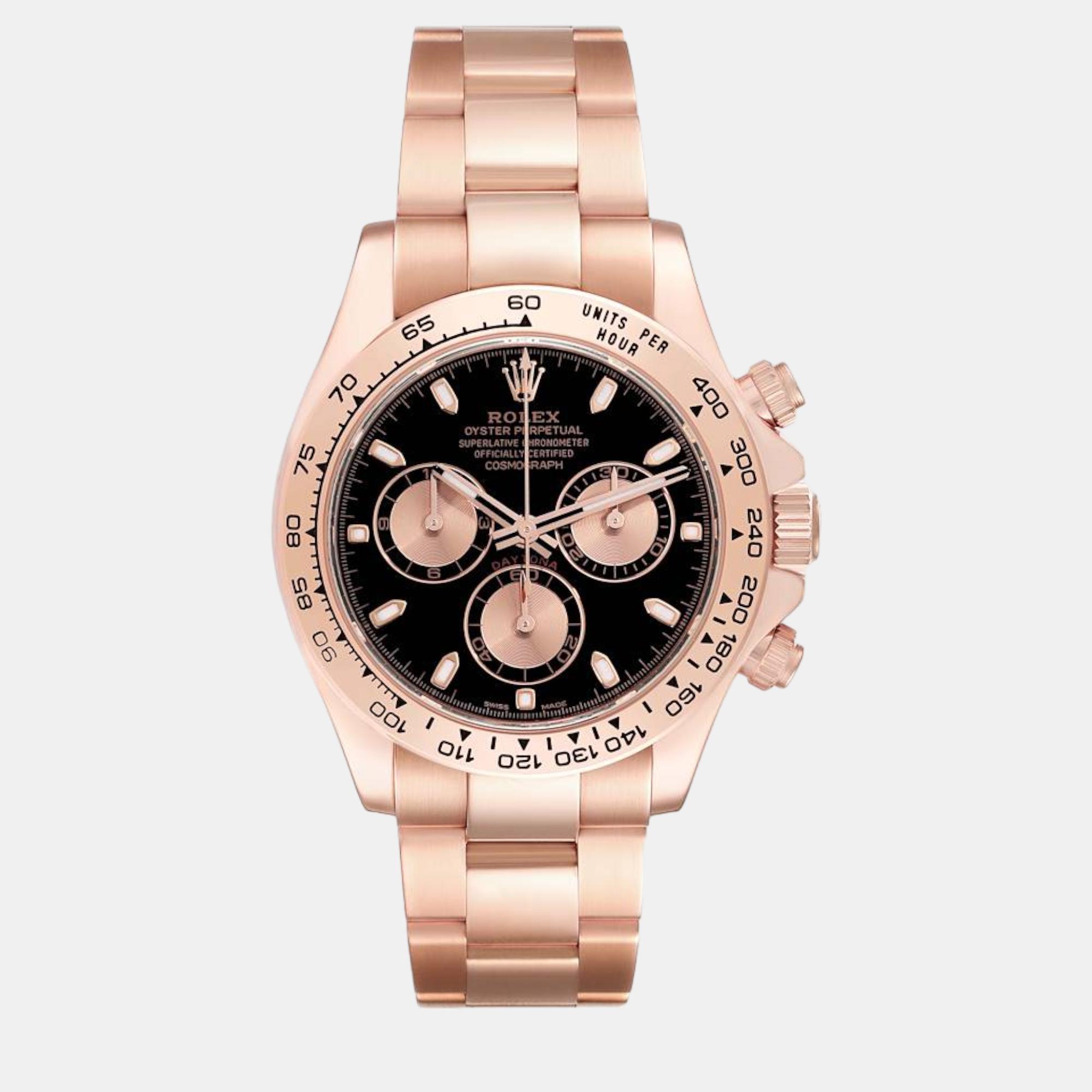 Pre-owned Rolex Daytona Black Dial Rose Gold Mens Watch 116505 40 Mm