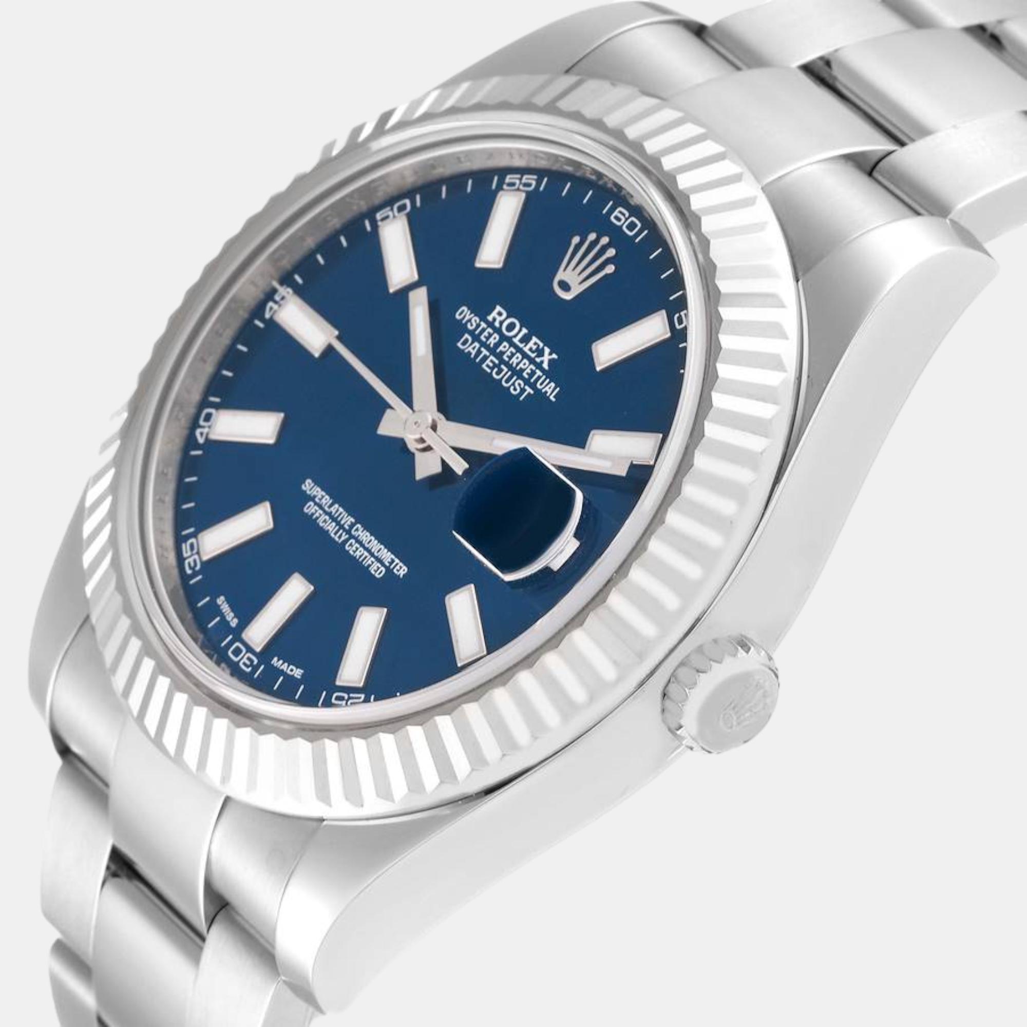 

Rolex Datejust II 41 Blue Dial Steel White Gold Mens Watch 116334