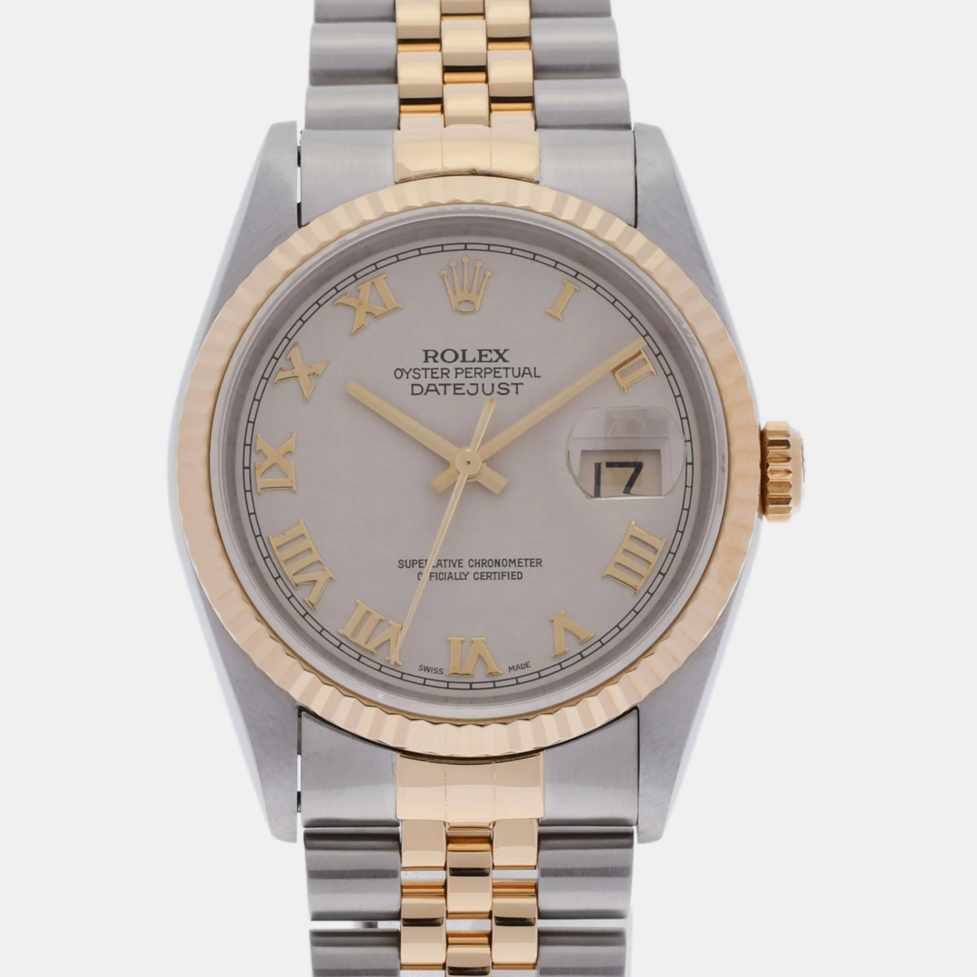 

Rolex Ivory 18k Yellow Gold Stainless Steel Datejust 16233 Automatic Men's Wristwatch 36 mm, White