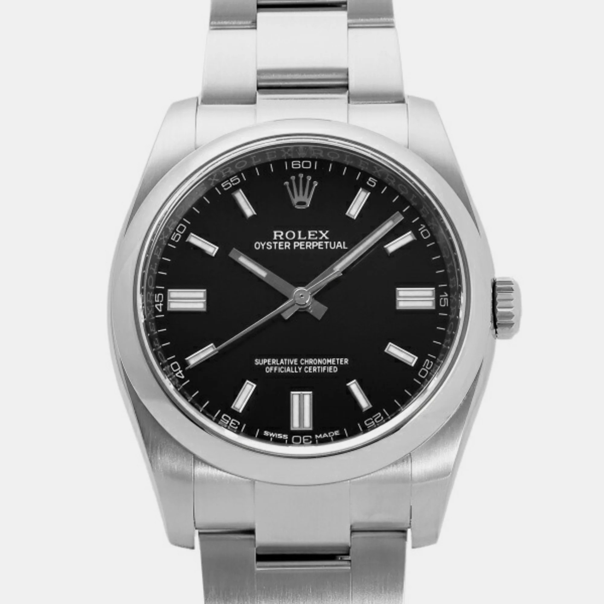 Pre-owned Rolex Black Stainless Steel Oyster Perpetual 116000 Automatic Men's Wristwatch 36 Mm