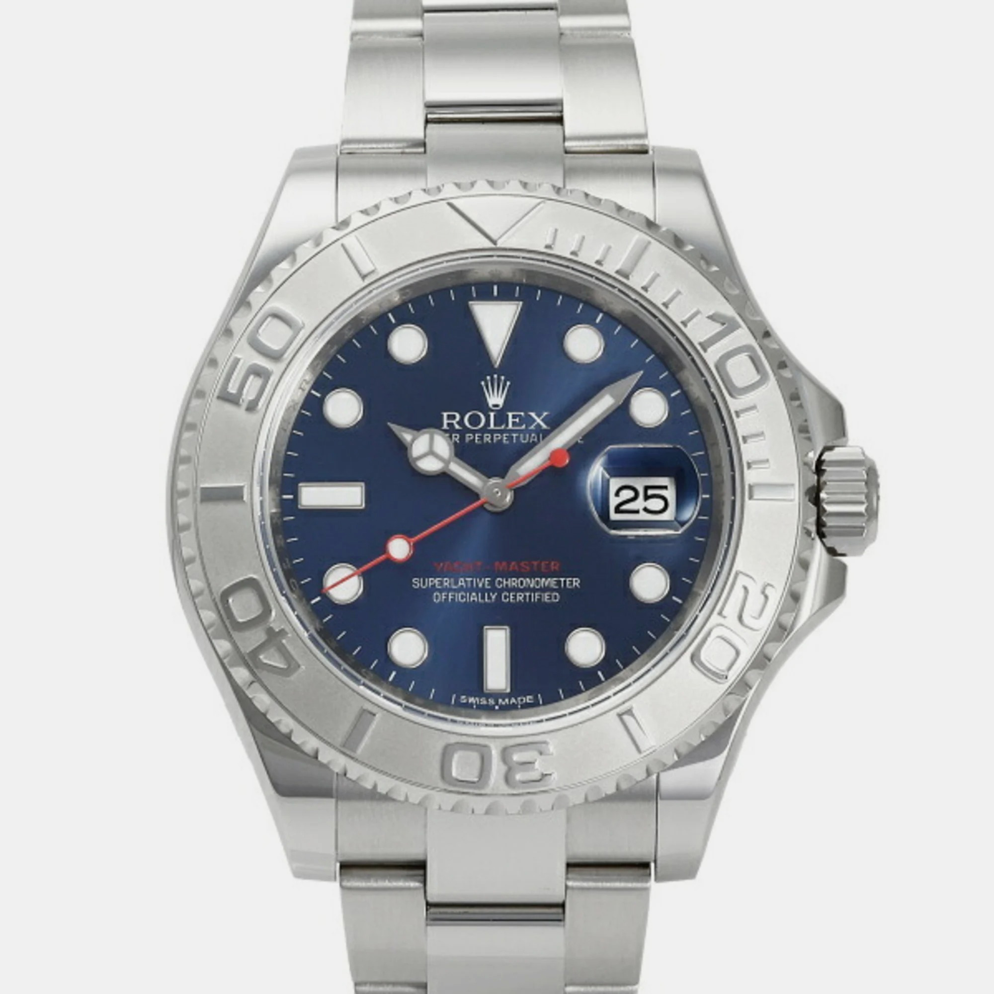 

Rolex Blue Platinum Stainless Steel Yacht-Master 116622 Automatic Men's Wristwatch 40 mm