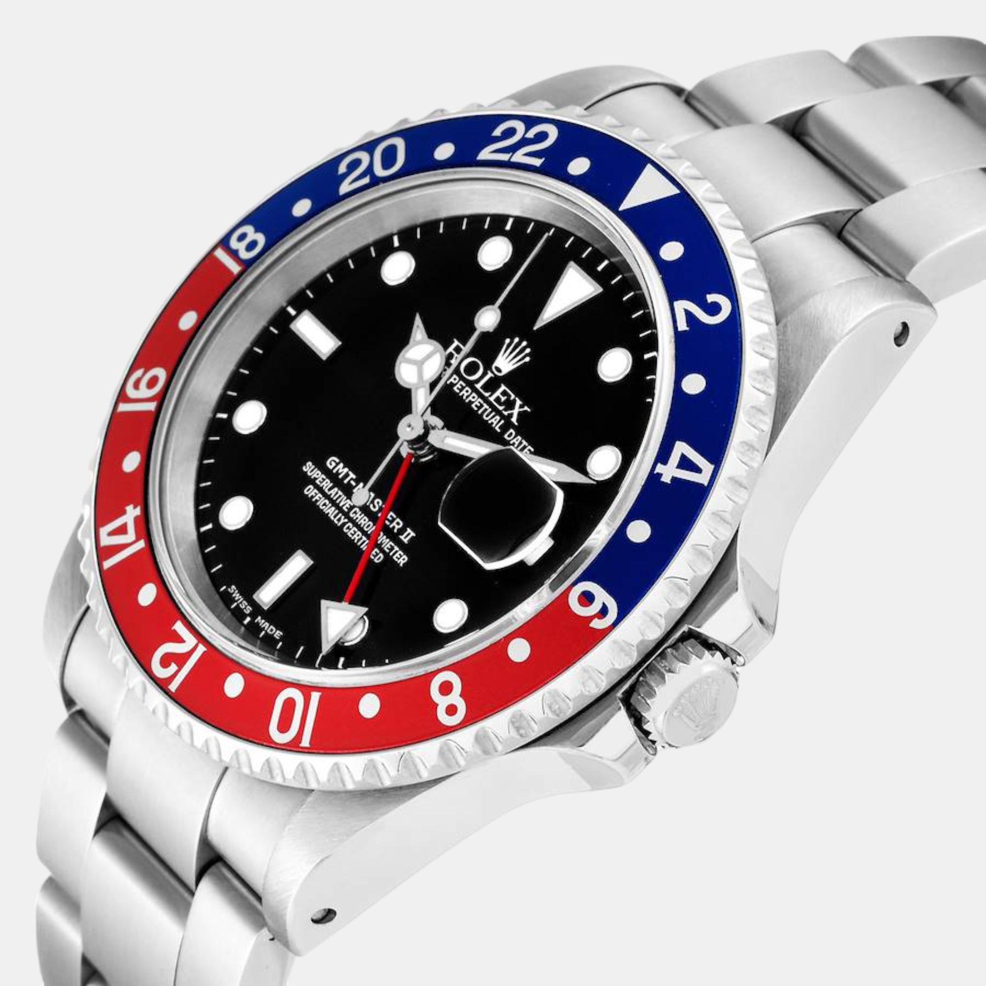 

Rolex GMT Master II Blue Red Pepsi Bezel Steel Men's Watch 16710 40 mm, Black