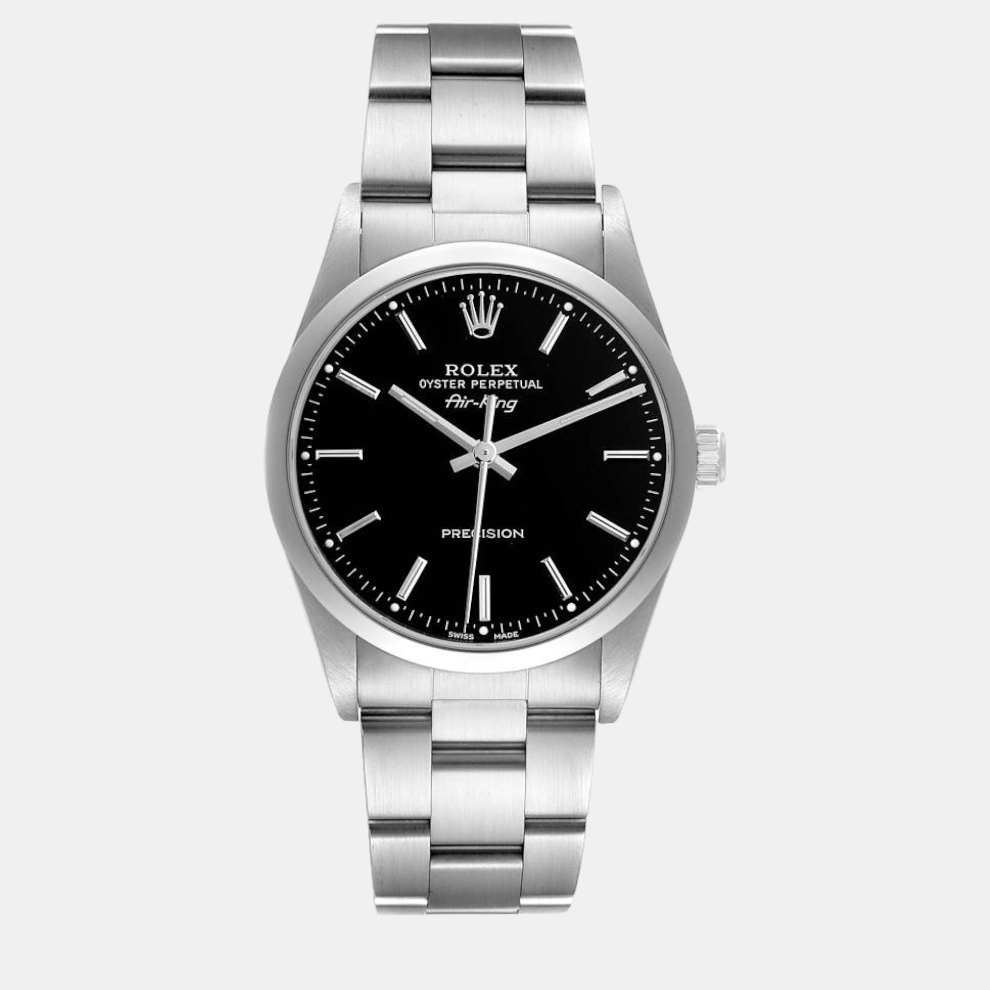 

Rolex Air King Black Dial Smooth Bezel Steel Men's Watch 14000 34 mm