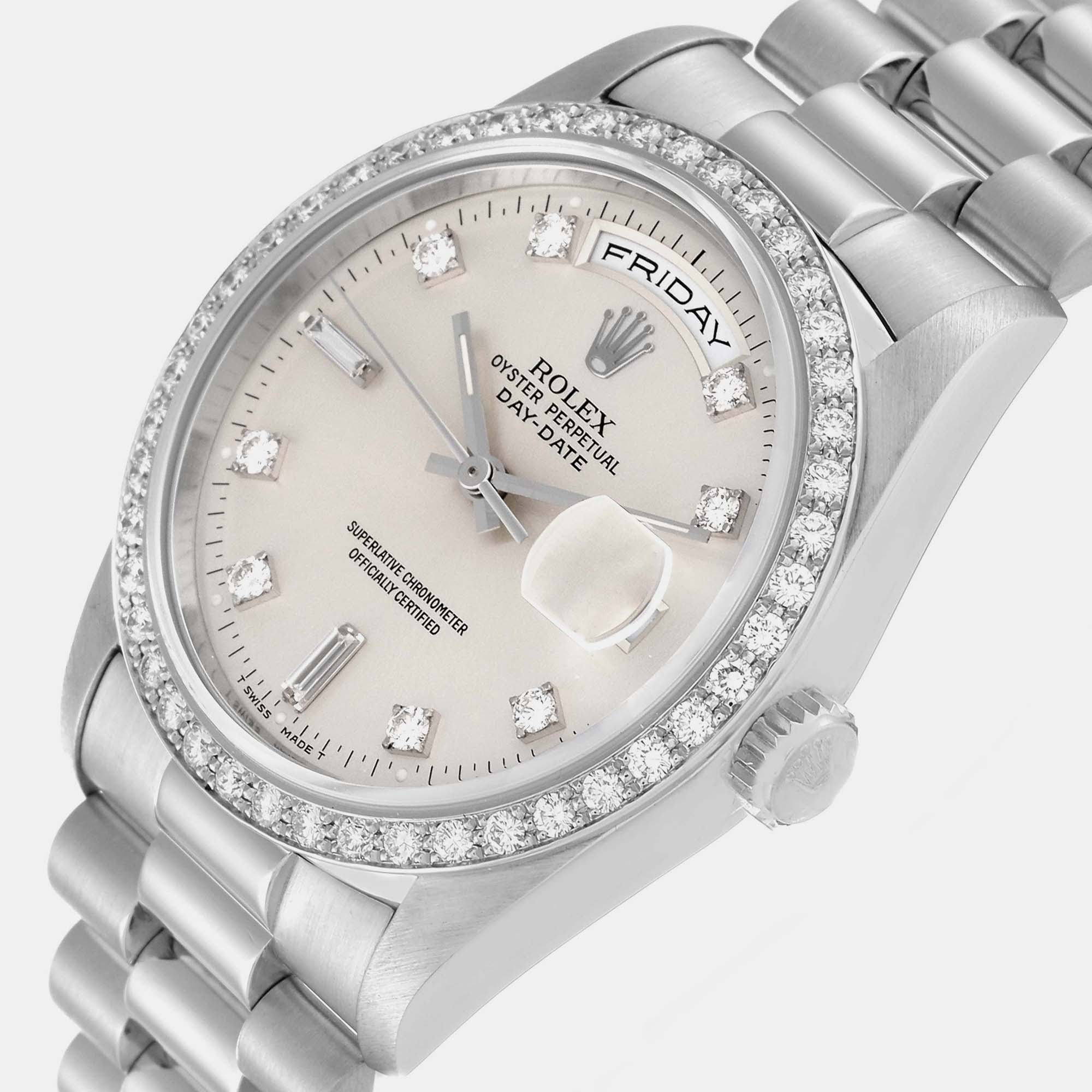 

Rolex President Day-Date Platinum Diamond Men's Watch 18346 36 mm, Silver