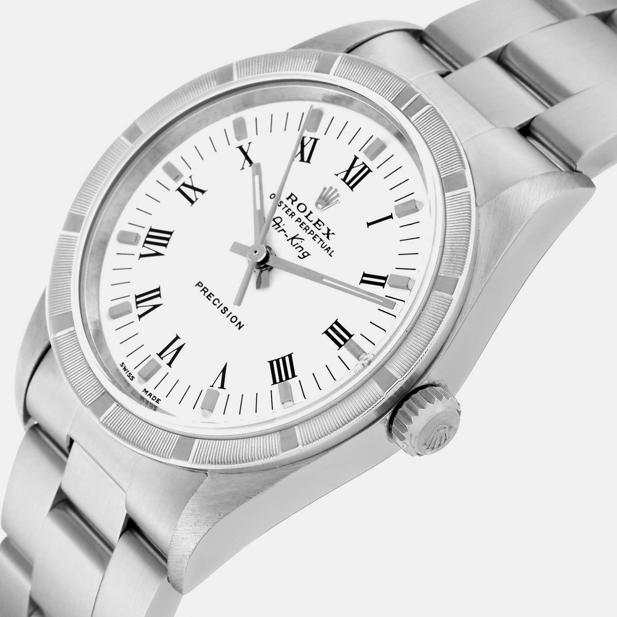 

Rolex Air King  White Roman Dial Steel Mens Watch 14010