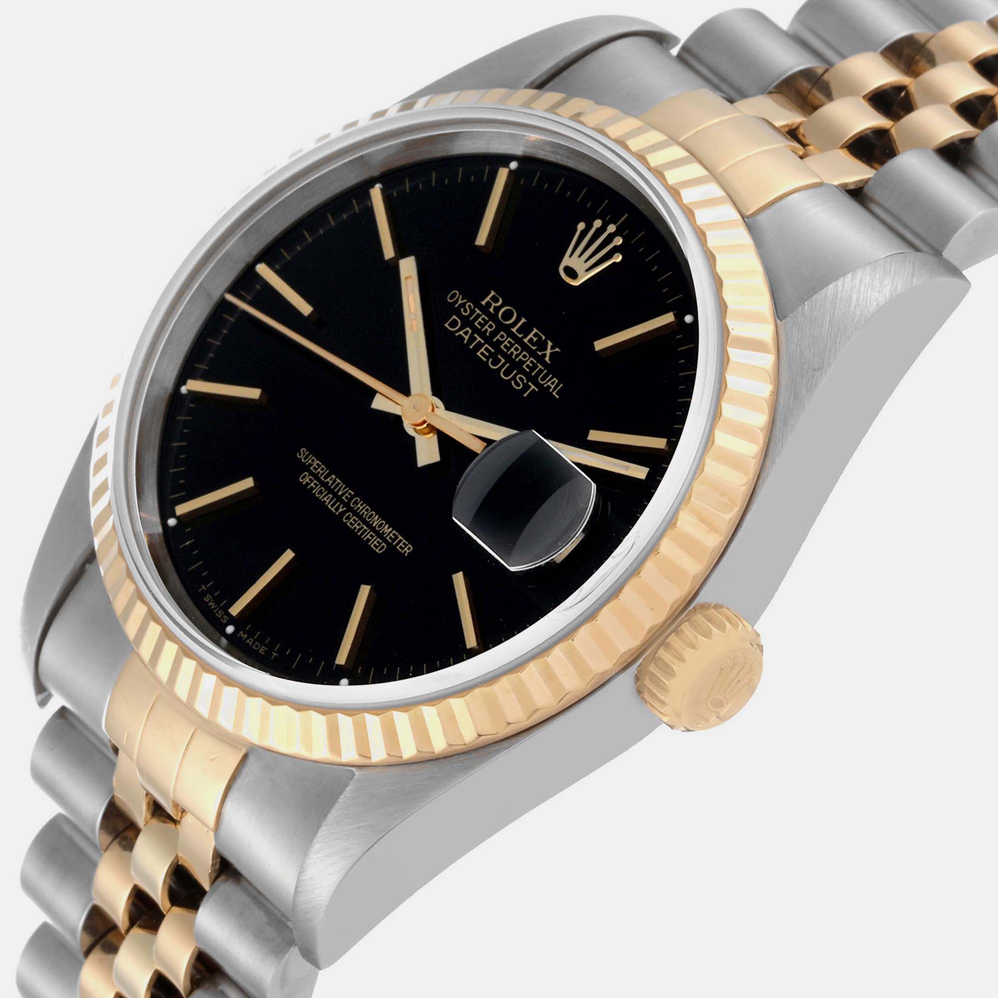 

Rolex Datejust Steel Yellow Gold Black Dial Men's Watch 16233 36 mm