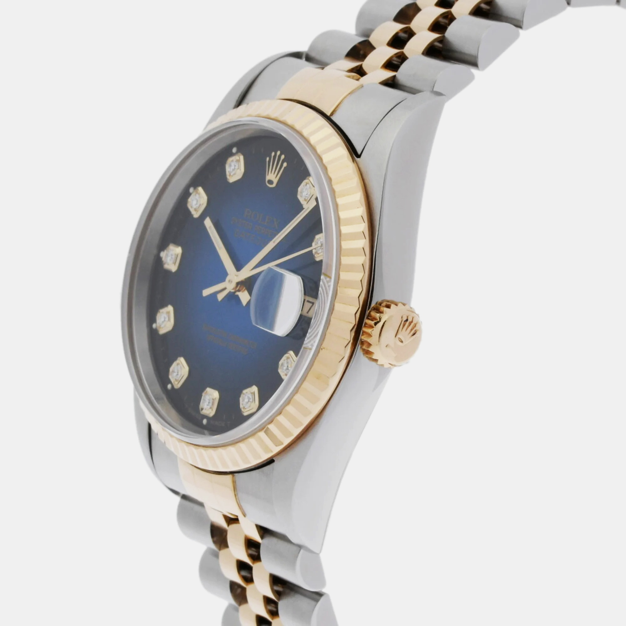 

Rolex Blue Diamond 18k Yellow Gold Stainless Steel Datejust 16233 Automatic Men's Wristwatch 36 mm